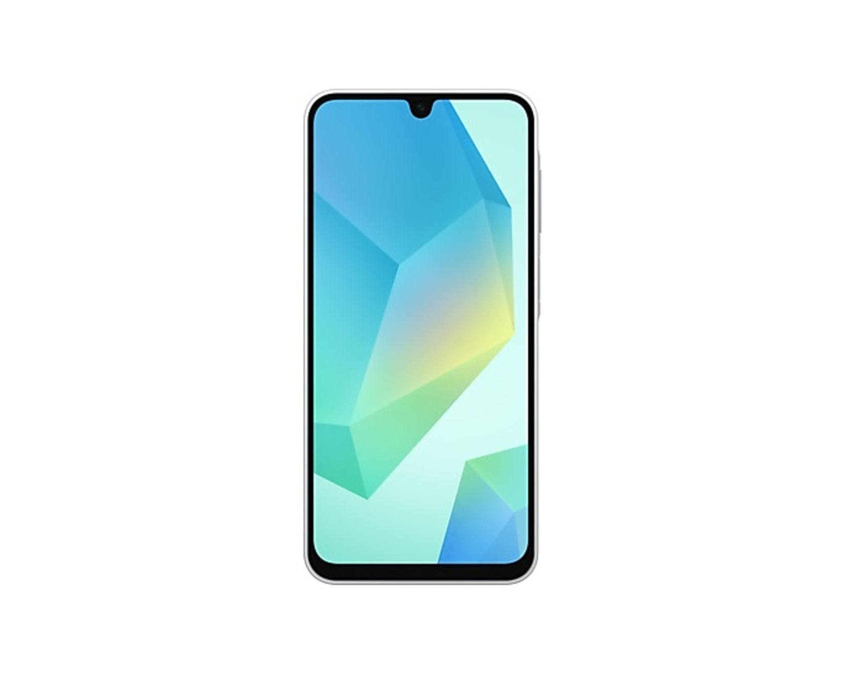 Mavi, yeşil ve sarı şekillerden oluşan geometrik bir tasarım gösteren ekrana sahip bir akıllı telefon.