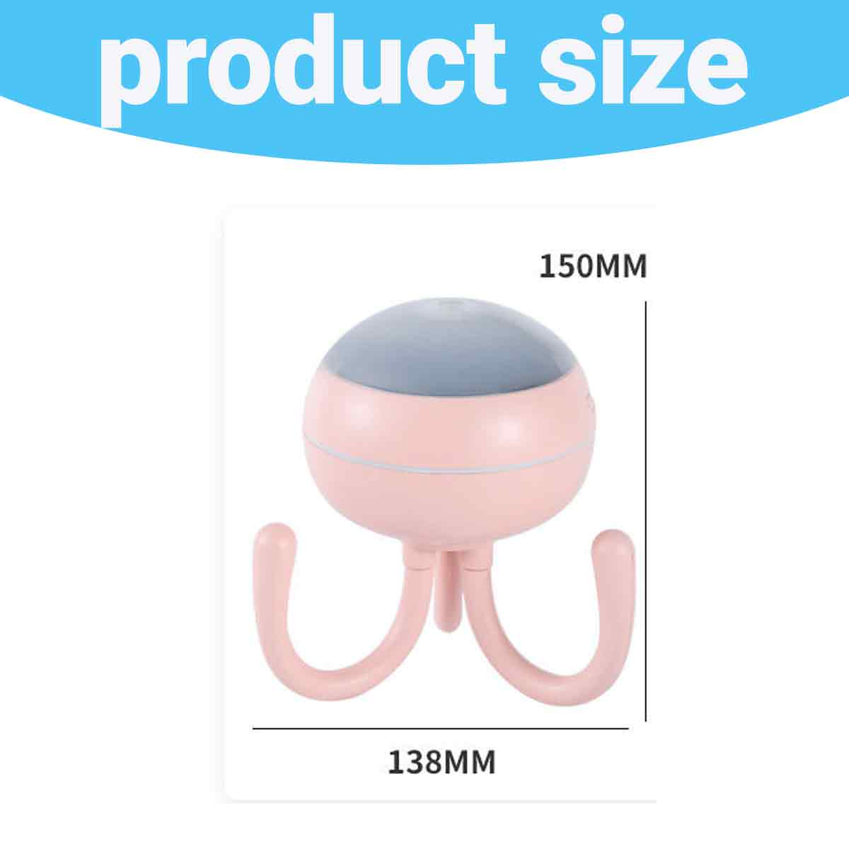 Ein rosa und grauer Haken mit beschrifteten Abmessungen. Der Text 'Produktgröße' befindet sich darüber.