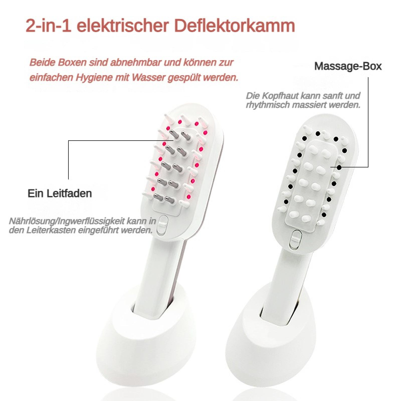 Das Bild zeigt zwei elektrische Haarmassagegeräte in Weiß. Eines hat Borsten mit roten Punkten, das andere hat schwarze Punkte.