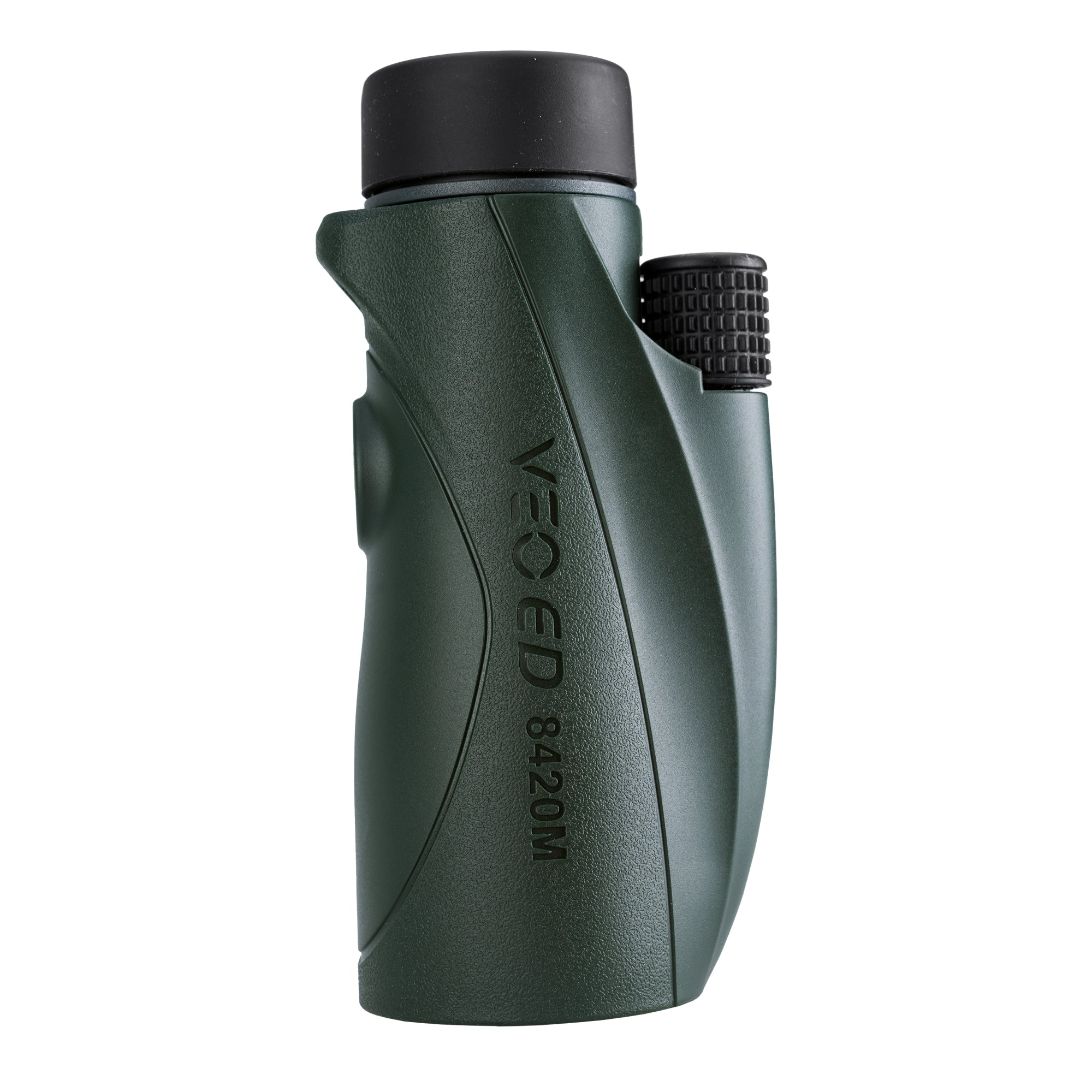 Un monocular verde y negro con 'VEO ED 8420M' impreso en el lateral. Tiene un agarre texturizado y un botón de enfoque.