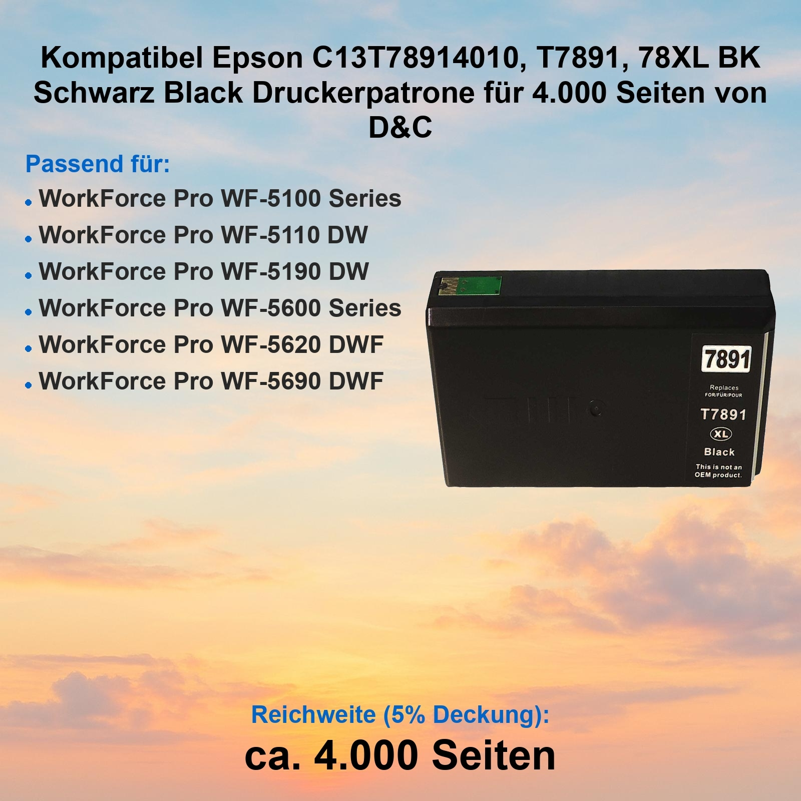 Schwarze Tintenpatrone für Epson-Drucker. Enthält Modellnummer 7891 und ist mit verschiedenen WorkForce Pro-Modellen kompatibel.
