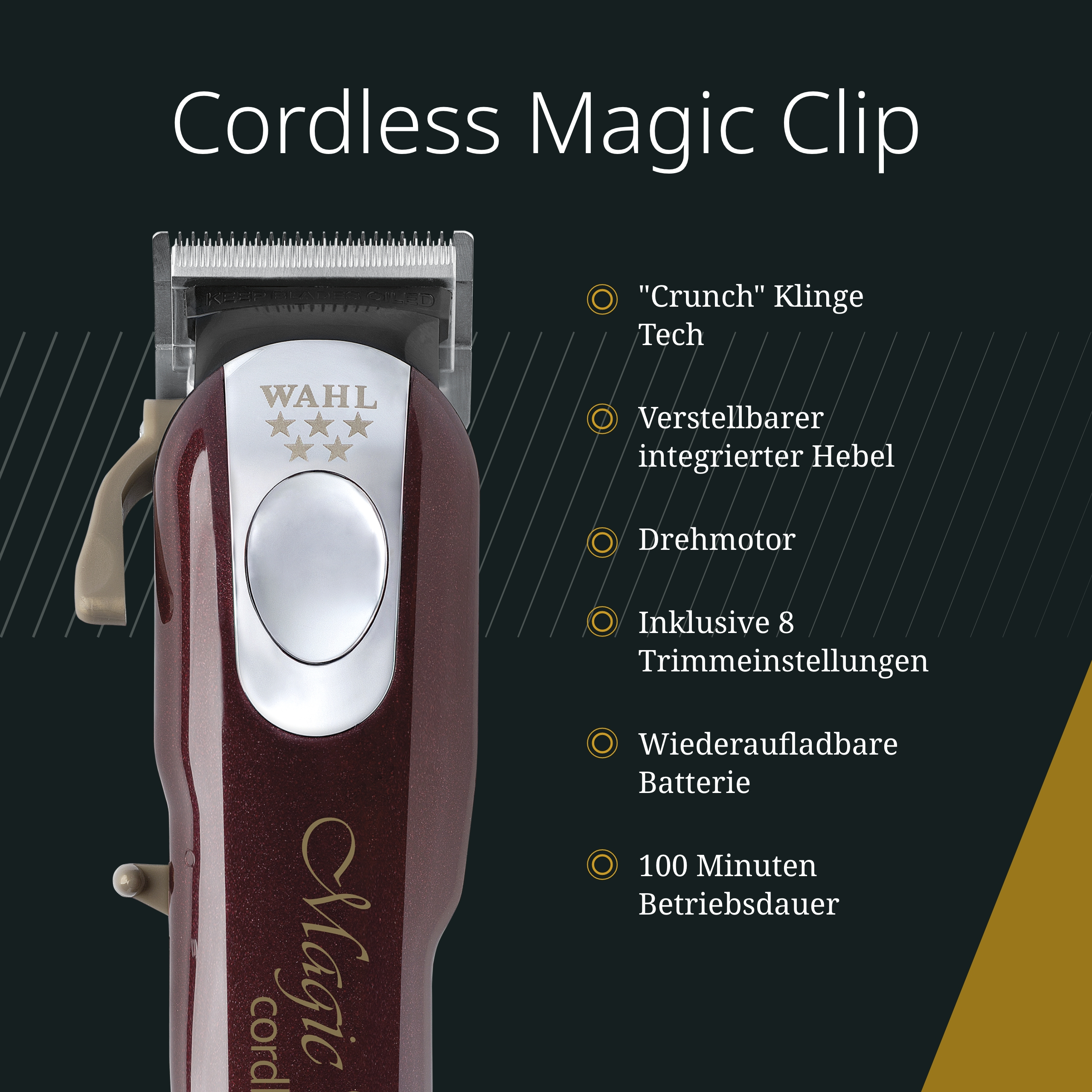 Cortapelos WAHL MAGIC CLIP CORDLESS, 100 1½ mm, mm, 4½ mm, 6mm,  10 mm,13 mm, 19 mm, 25 niveles, Rojo