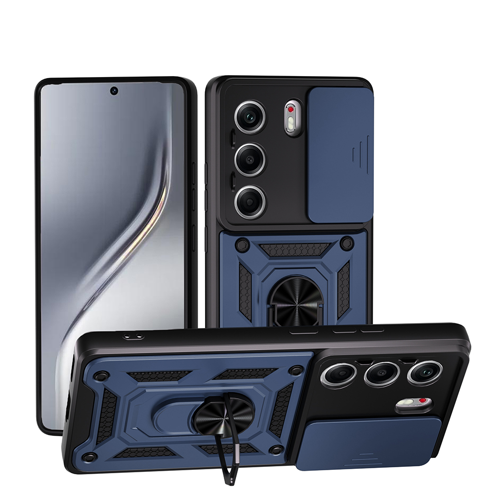 GPACK Tecno Camon 40 Pro Uyumlu Pars Sürgülü Kamera Korumalı Yüzüklü Sert Silikon Telefon Kılıfı Lacivert