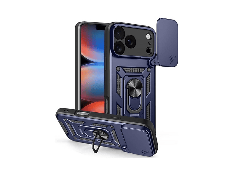 GPACK iPhone 17 Pro Max Uyumlu Pars Sürgülü Kamera Korumalı Yüzüklü Sert Silikon Telefon Kılıfı Lacivert