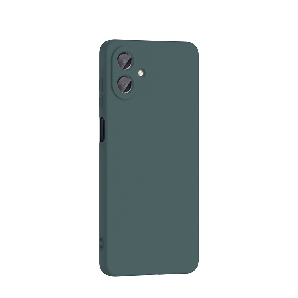 Teal renkli bir telefon kılıfı. Üstte kamera kesikleri ve yanda ses kontrol düğmesi bulunur. Düz renk ve pürüzsüz doku.