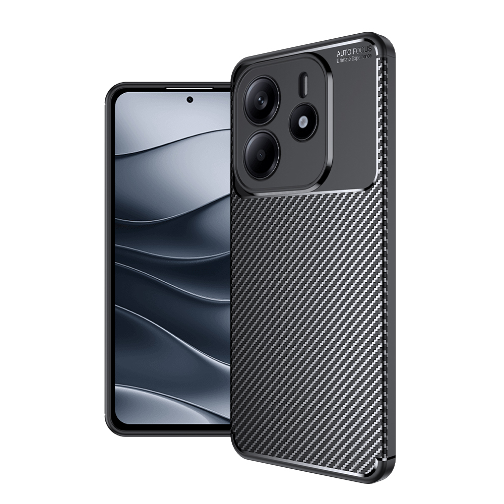 Siyah desenli bir kılıf içinde siyah bir akıllı telefon. Telefonun bir ekranı ve üç lensli bir kamera çıkıntısı var.
