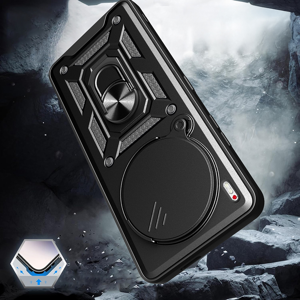 GPACK Tecno Camon 40 Premier 5G Uyumlu Pars Sürgülü Kamera Korumalı Yüzüklü Sert Silikon Telefon Kılıfı Siyah