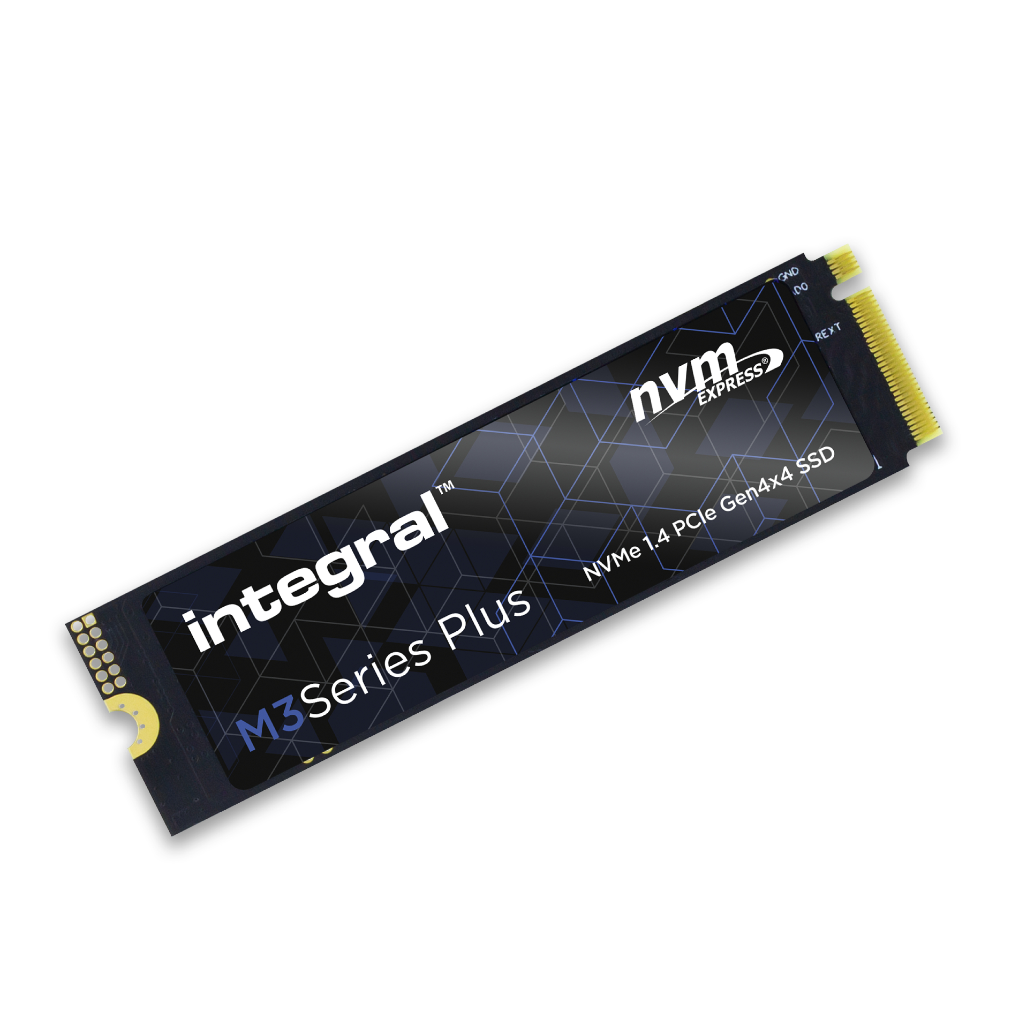 Una scheda SSD NVMe. È nera con testo bianco e il marchio è integrale. Lo sfondo è bianco.