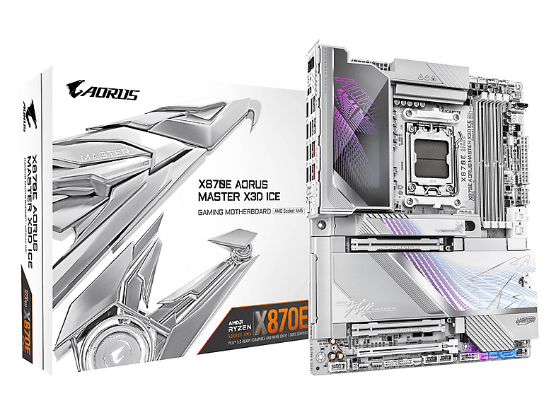 GIGABYTE X870E A MASTER X ICE AM5 4xDDR5 2xSATA 5xM.2 Mainboard Mehrfarbig