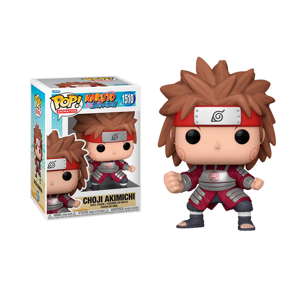 Una figura Funko Pop di Choji Akimichi da Naruto Shippuden. La figura è in posa da combattimento, con una scatola sullo sfondo.
