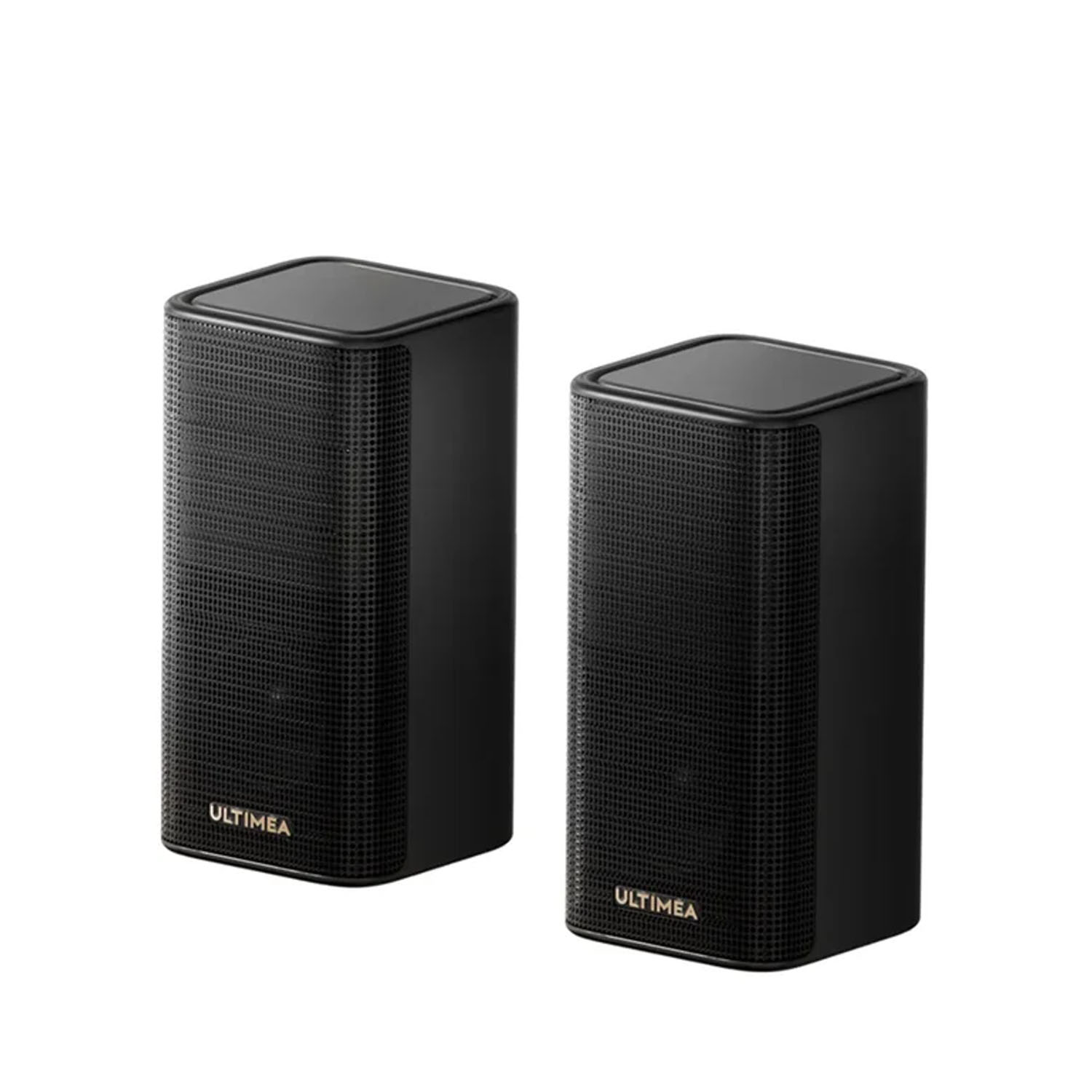 Dwa czarne prostokątne głośniki z marką 'ULTIMEA' z przodu. Są na białym tle.