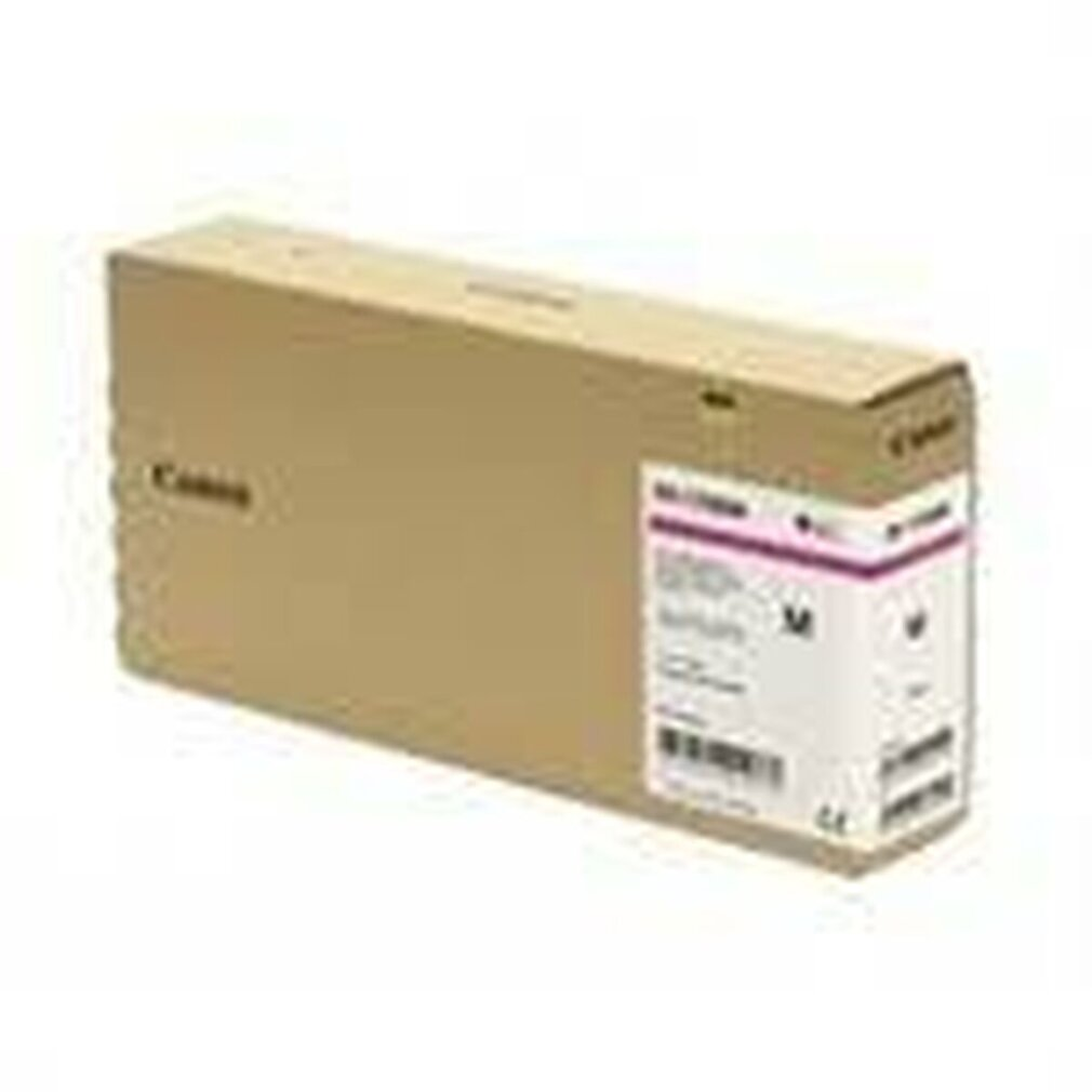 A Canon ink cartridge box, brown and white. The box has a label with text and a barcode. The background is white.