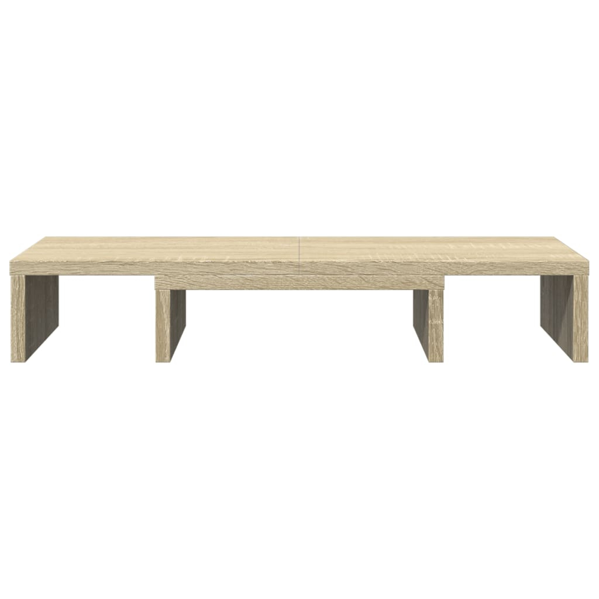 Ein hellbrauner Couchtisch aus Holz mit rechteckiger Oberseite und zwei Beinen an jeder Seite, vor weißem Hintergrund.