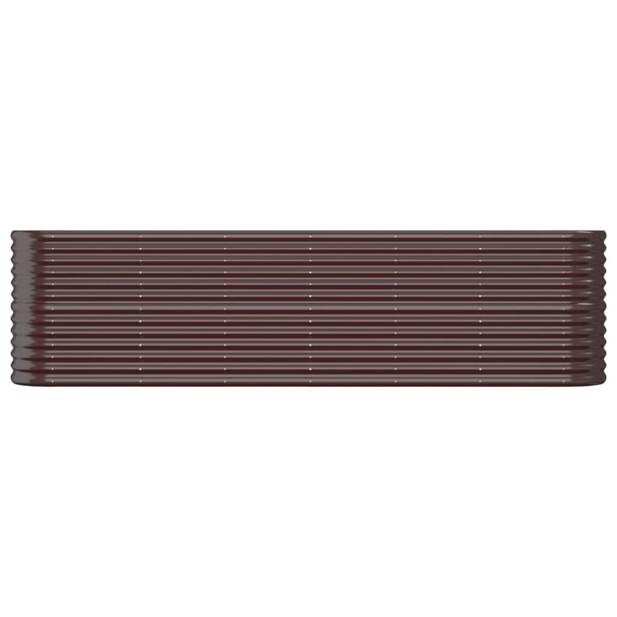 Ein rechteckiger Stapel aus wellblechähnlichen Metallplatten, braun auf weißem Hintergrund. Die Platten sind sauber ausgerichtet.