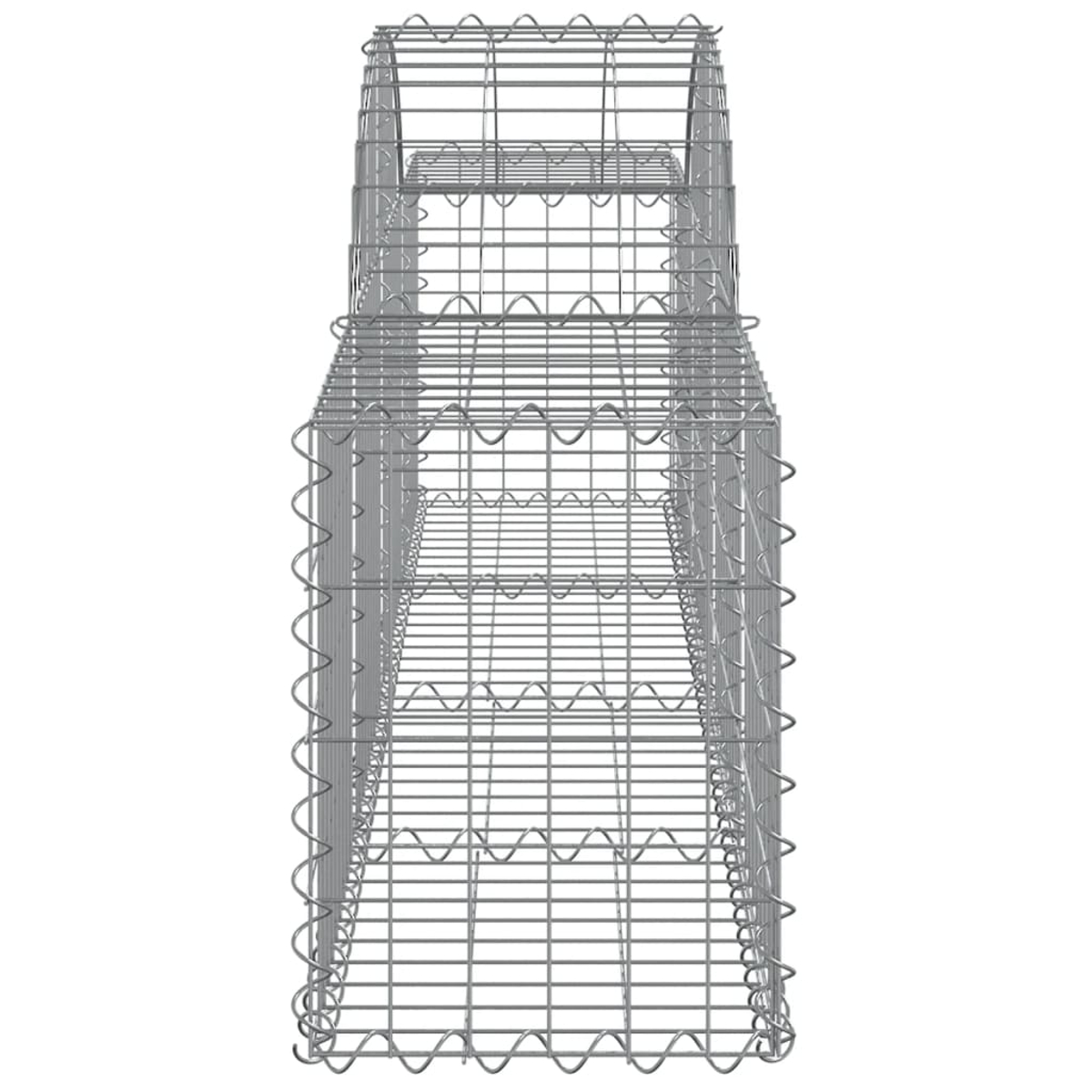 Ein Drahtrahmen, käfigartig, mit horizontalen und vertikalen Metallstäben. Das Design ist ein rechteckiger Prismakörper, metallgrau.