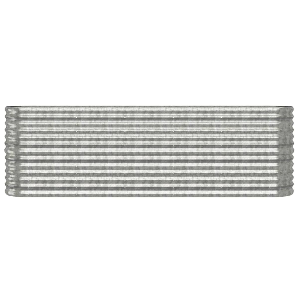 Ein rechteckiger Gegenstand aus gewelltem Metall mit horizontalen Rippen und silbergrauer Optik, vor weißem Hintergrund.