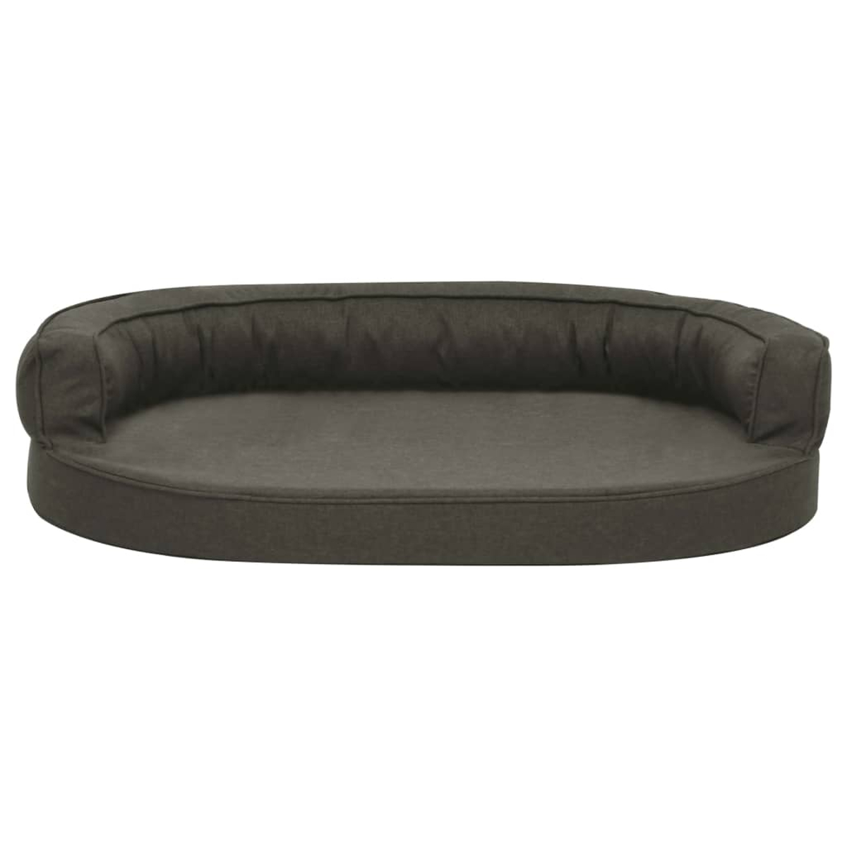 Ein braunes, ovales Hundebett mit erhöhter Rückenlehne. Das Bett ist leer und ruht vor einem weißen Hintergrund. Es wirkt weich und plüschig.