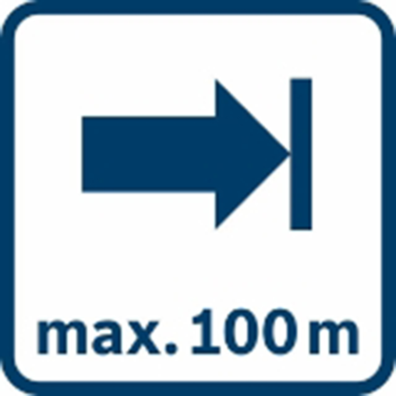 Sağa ok ve dikey çizgi içeren mavi-beyaz tabela. Altında 'max. 100 m' yazısı.