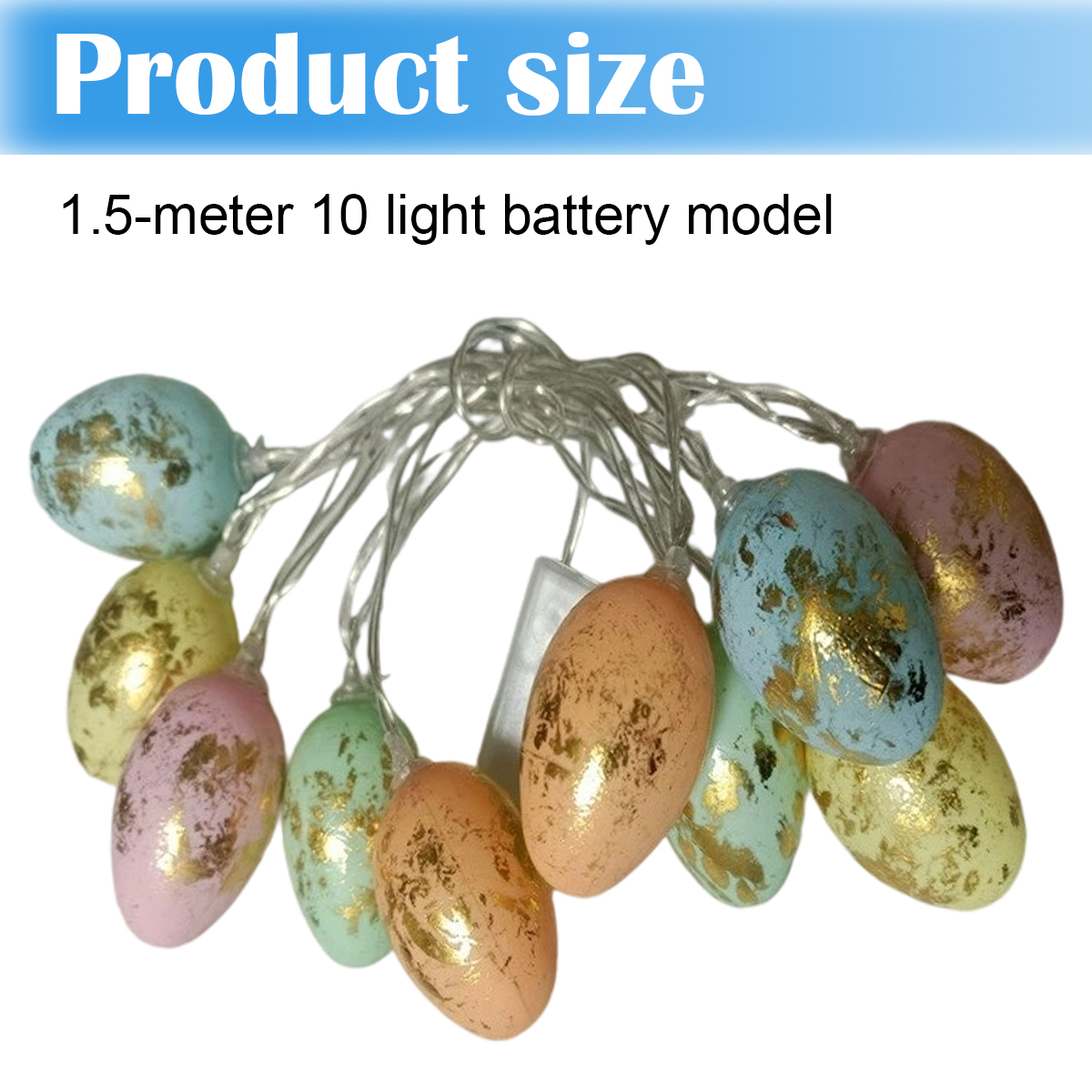 Ostereier-Lichter. Verschiedene Pastellfarben mit goldenen Akzenten. Batteriebetriebene Lichterkette.