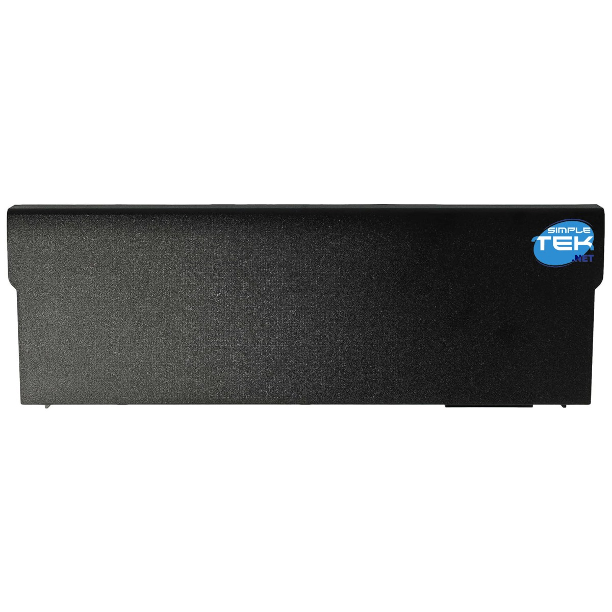 Un dispositivo rettangolare nero Simple Tek Net, forse un componente per laptop, con superficie strutturata e logo a destra.