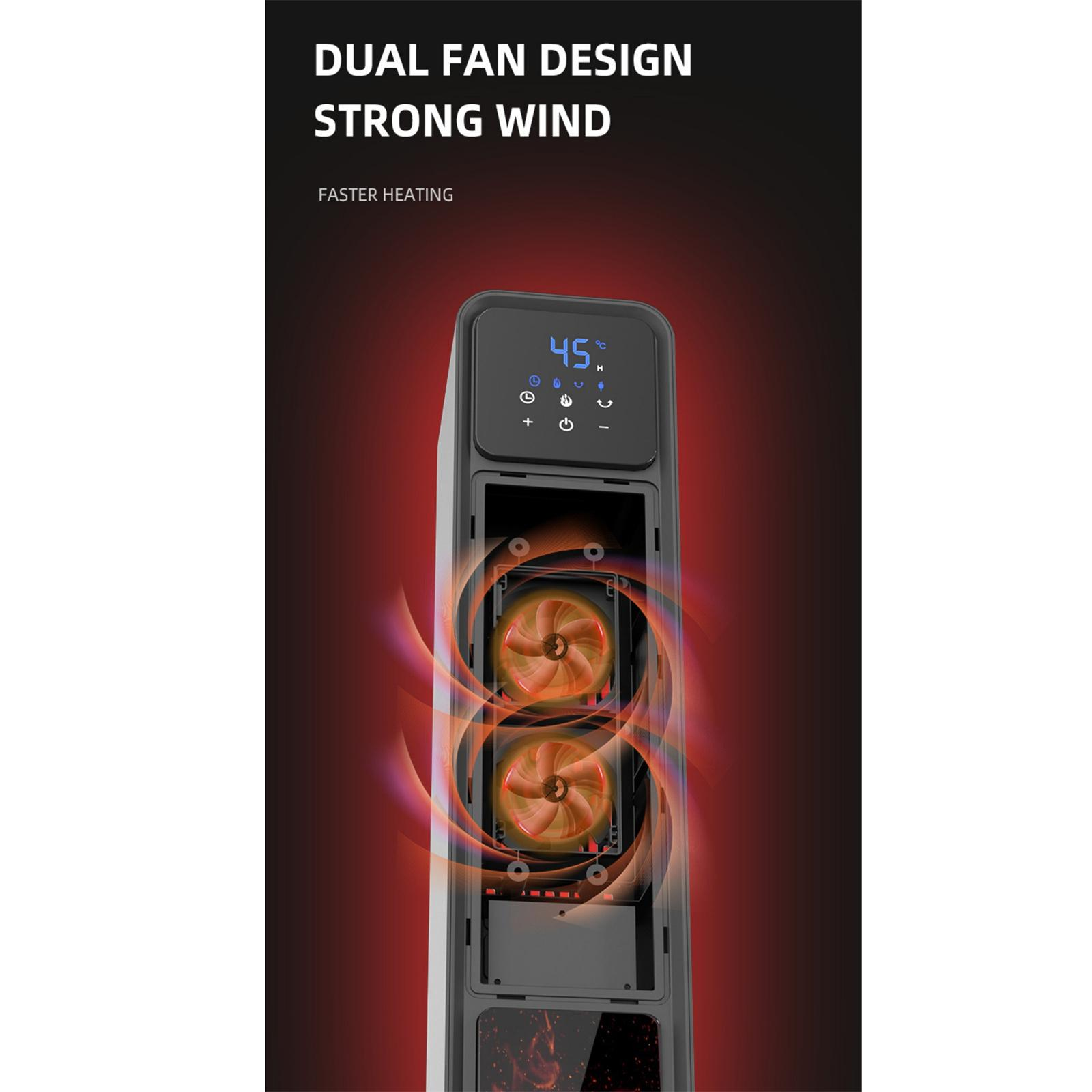 Schwarzes Gerät mit zwei Lüftern, Display mit 45 Grad. Rote und orangefarbene Lüfterblätter. Schwarzer und roter Hintergrund.