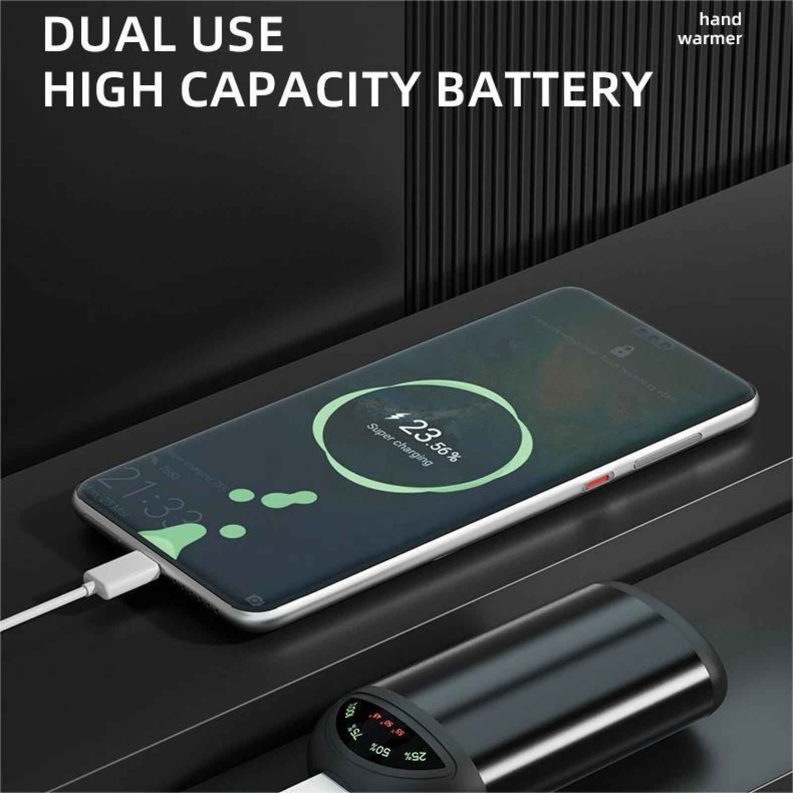 Ein Telefon wird mit 23,56 % aufgeladen. Neben ihm befindet sich ein schwarzer Handwärmer. Duale Nutzung Batterie hoher Kapazität.