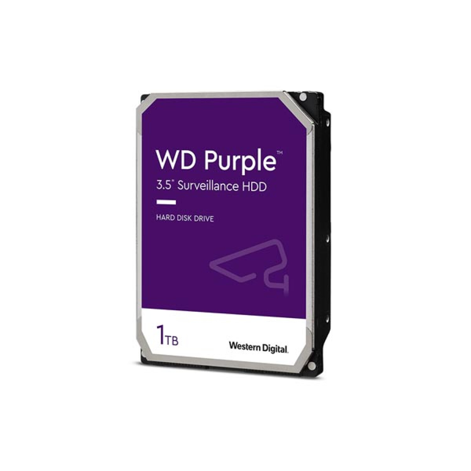 WD Purple 3,5" Surveillance HDD, 1TB, lila Etikett mit weißem Text und Western Digital Logo.