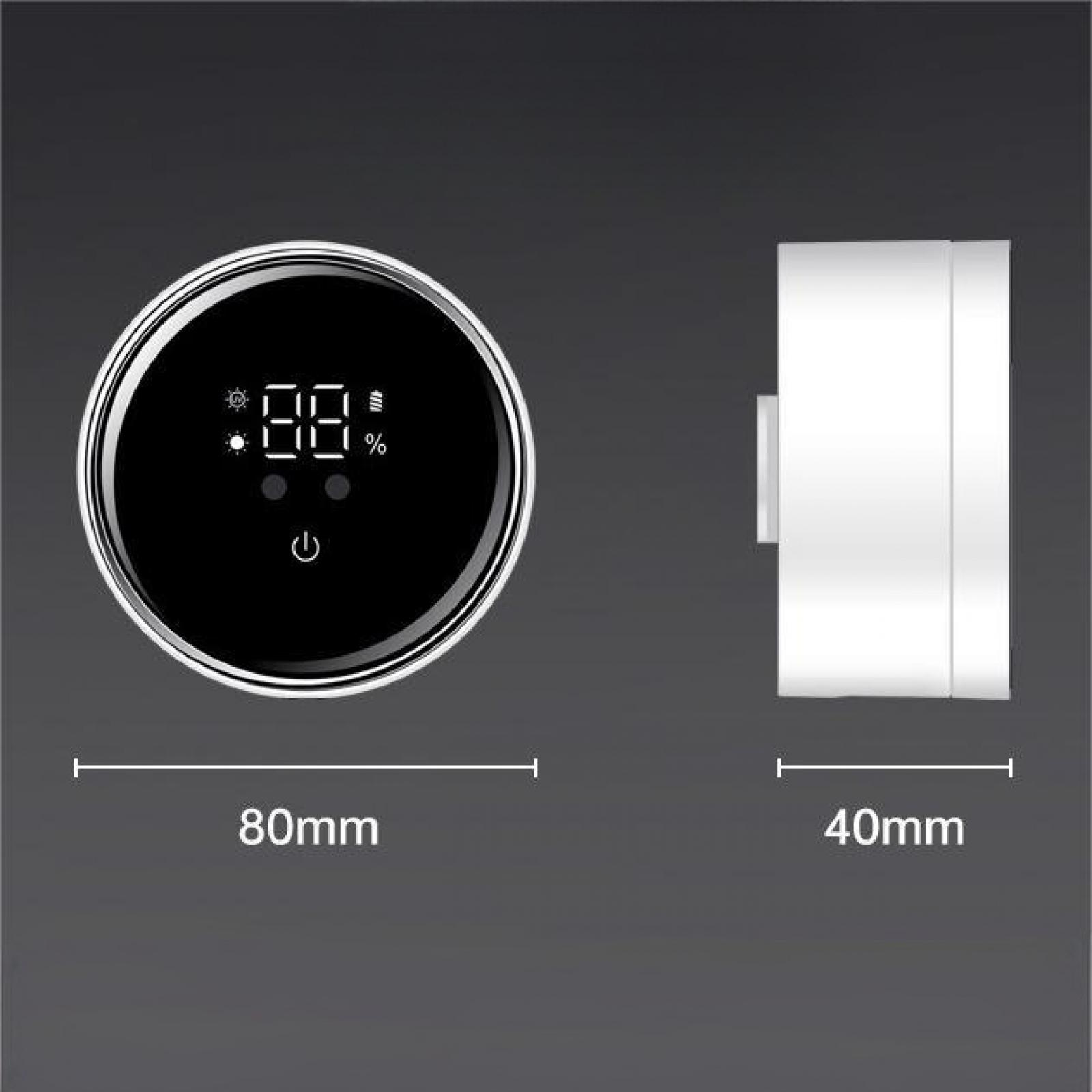 Ein digitales Display zeigt 88% und einen Power-Button. Rechts ist ein weißes Gerät abgebildet. Maße: 80mm und 40mm.