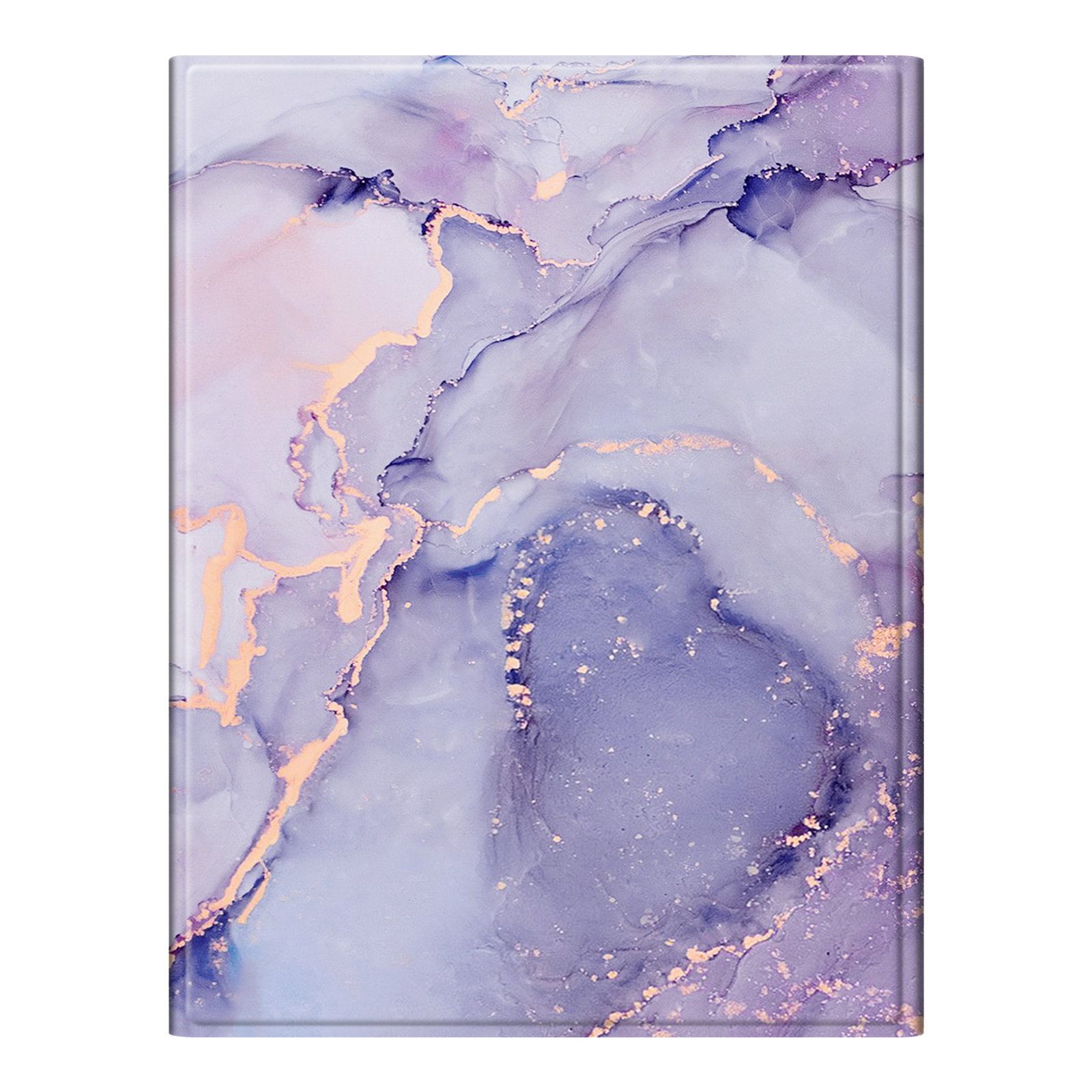 Abstraktes Marmordesign in Lavendel, Rosa und Gold. Wirbelnde Muster mit glänzendem, rechteckigem Rahmen.