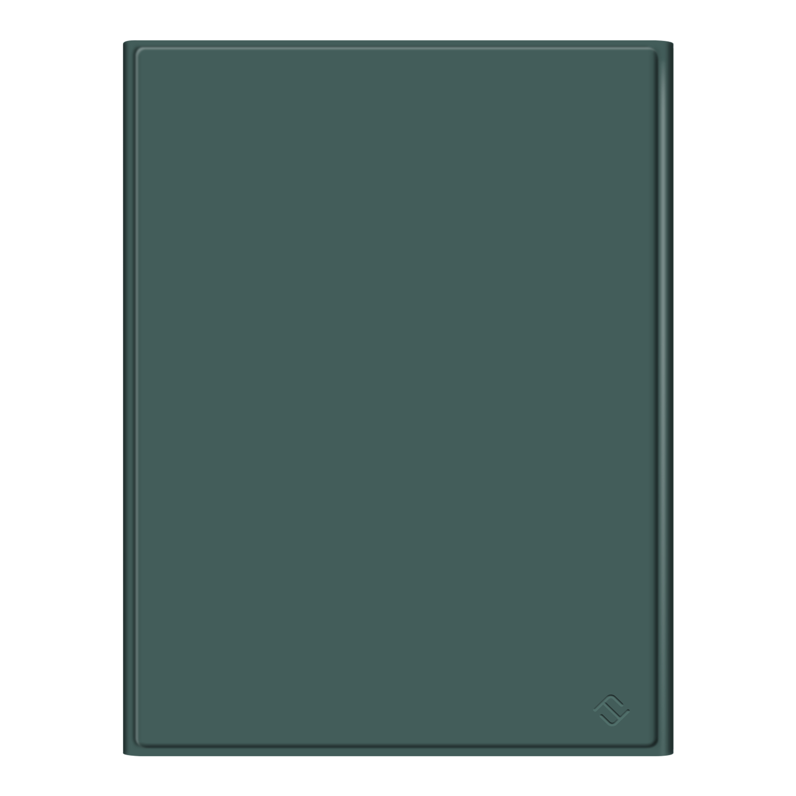 Eine rechteckige, teal-grüne Matte vor weißem Hintergrund. Sie hat eine subtile Textur und ein Logo in der unteren rechten Ecke.