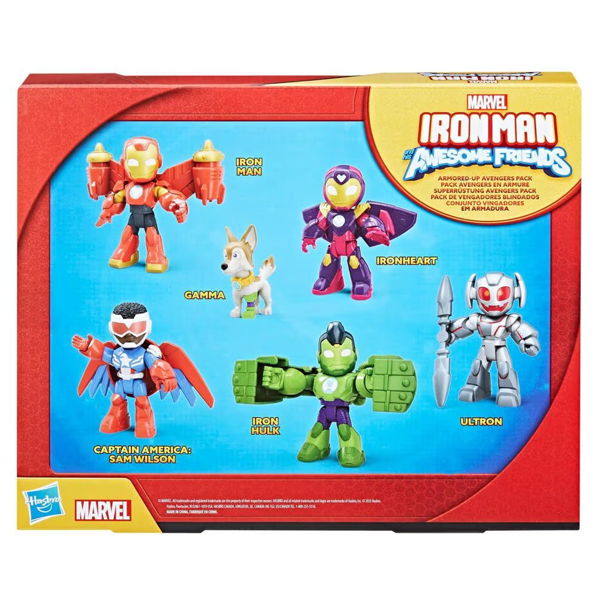 Set de figuras de Iron Man y amigos de Marvel. Incluye Iron Man, Ironheart, Capitán América, Iron Hulk, Gamma y figuras de Ultrón.
