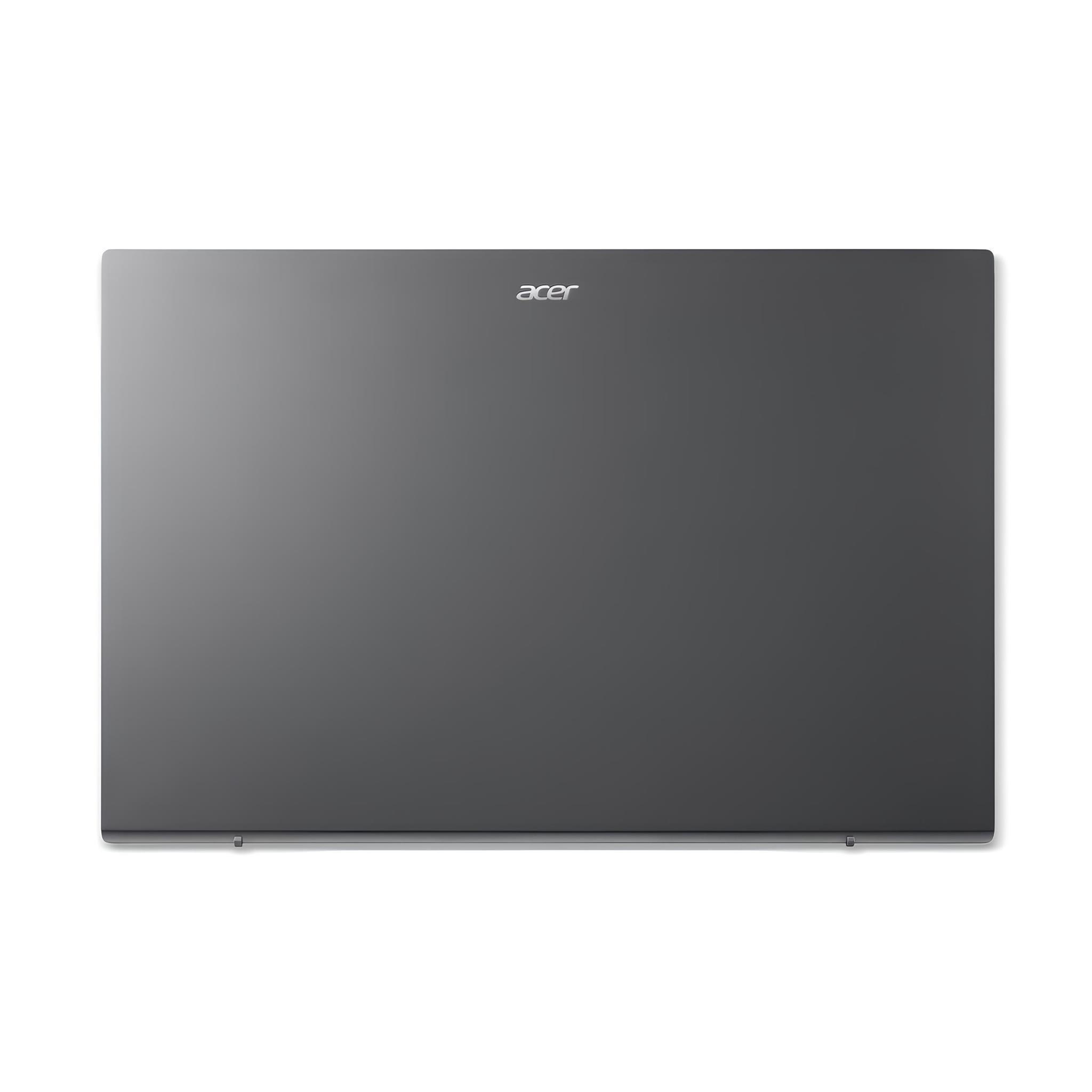 Ein geschlossener, grauer Acer-Laptop auf weißem Hintergrund. Das Acer-Logo ist auf dem Deckel sichtbar.