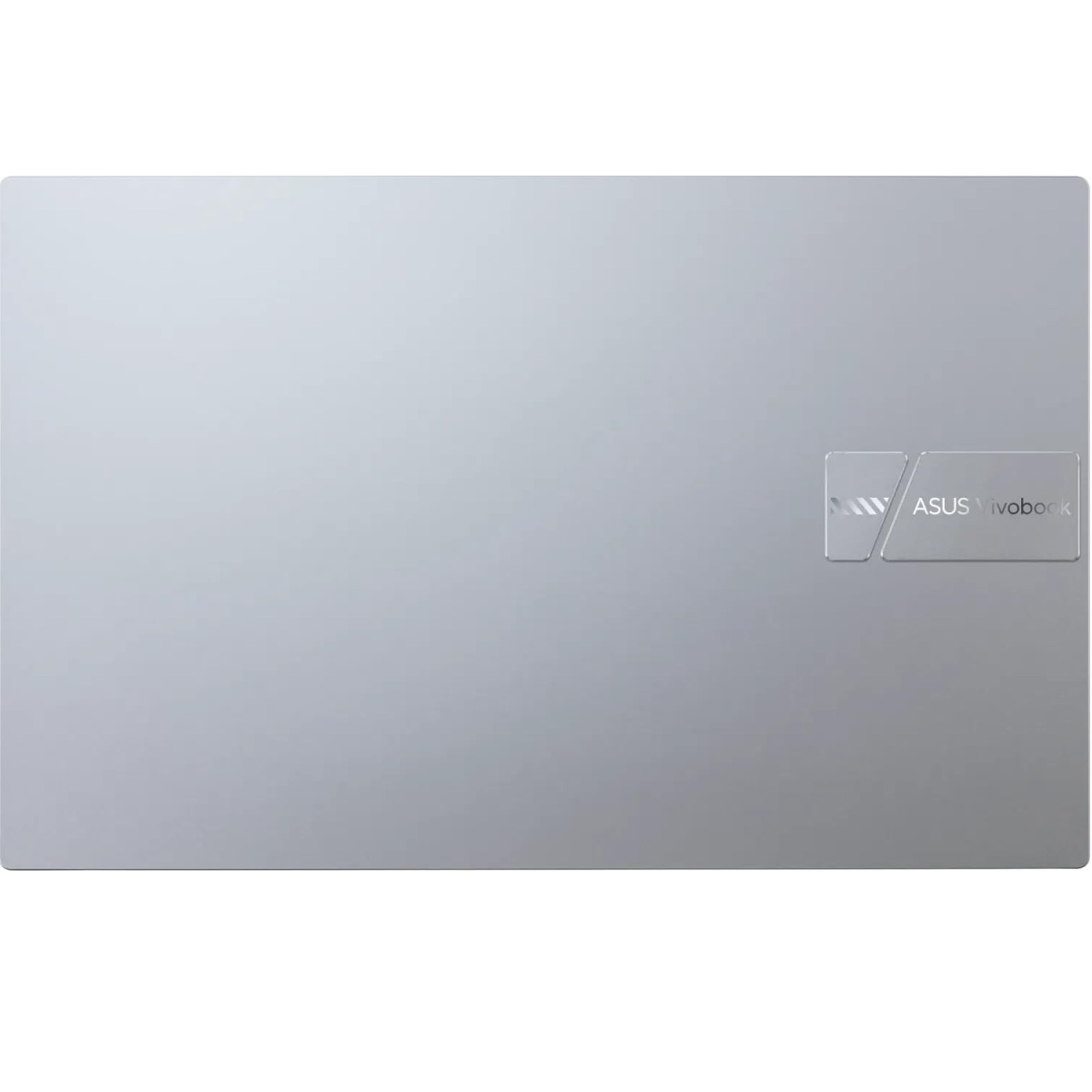 Ein silberner Laptop mit dem ASUS Vivobook-Logo in der oberen rechten Ecke. Der Laptop ist geschlossen.
