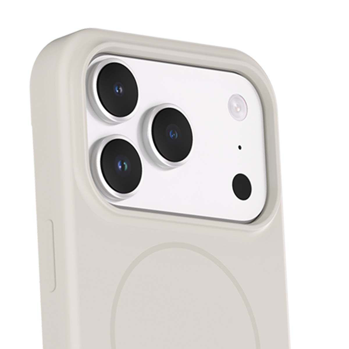 Primo piano del modulo fotocamera di uno smartphone. Presenta più lenti, un flash e un punto microfono.