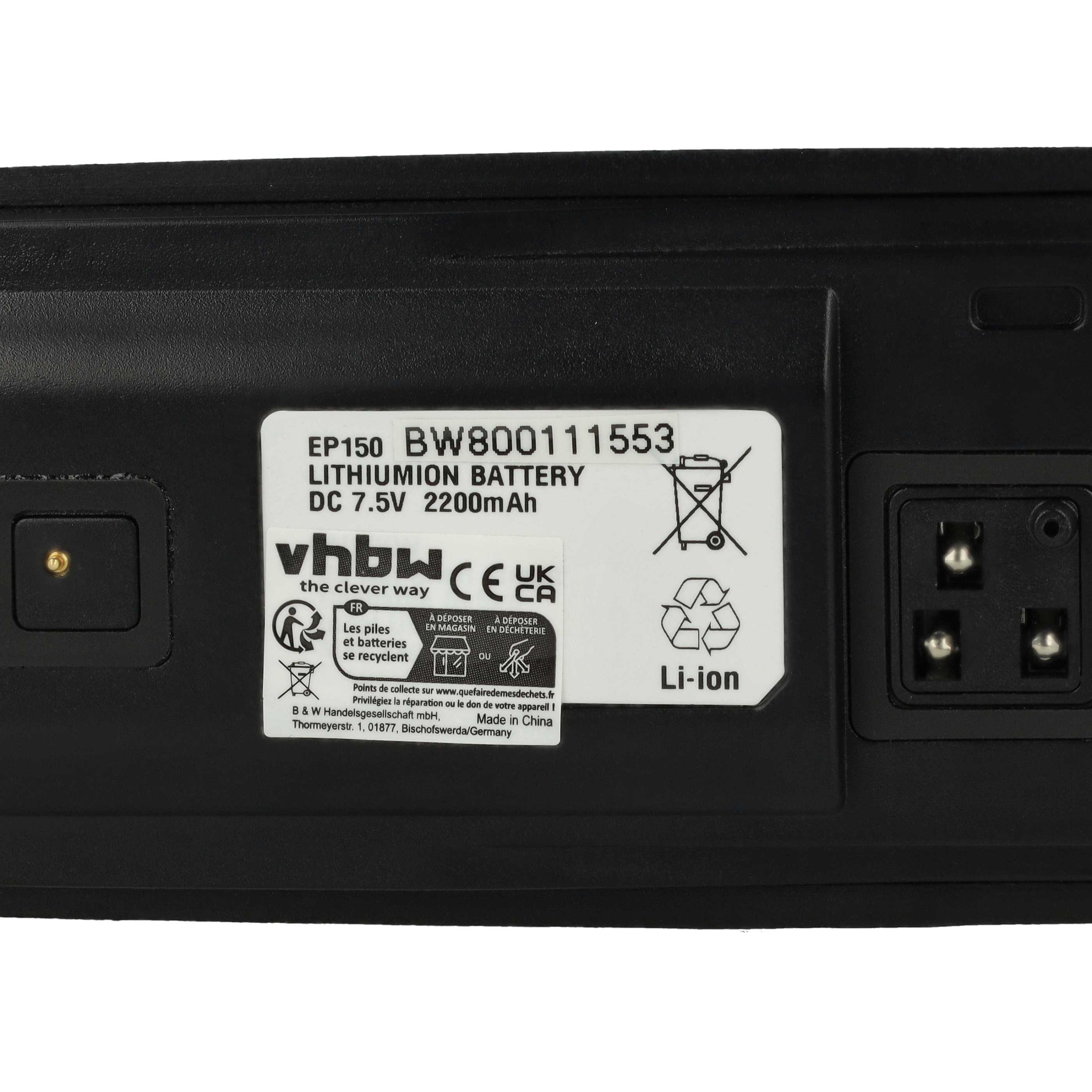 Batterieetikett mit Text, Symbolen und Branding. Enthält Informationen zu Recycling und Entsorgung.