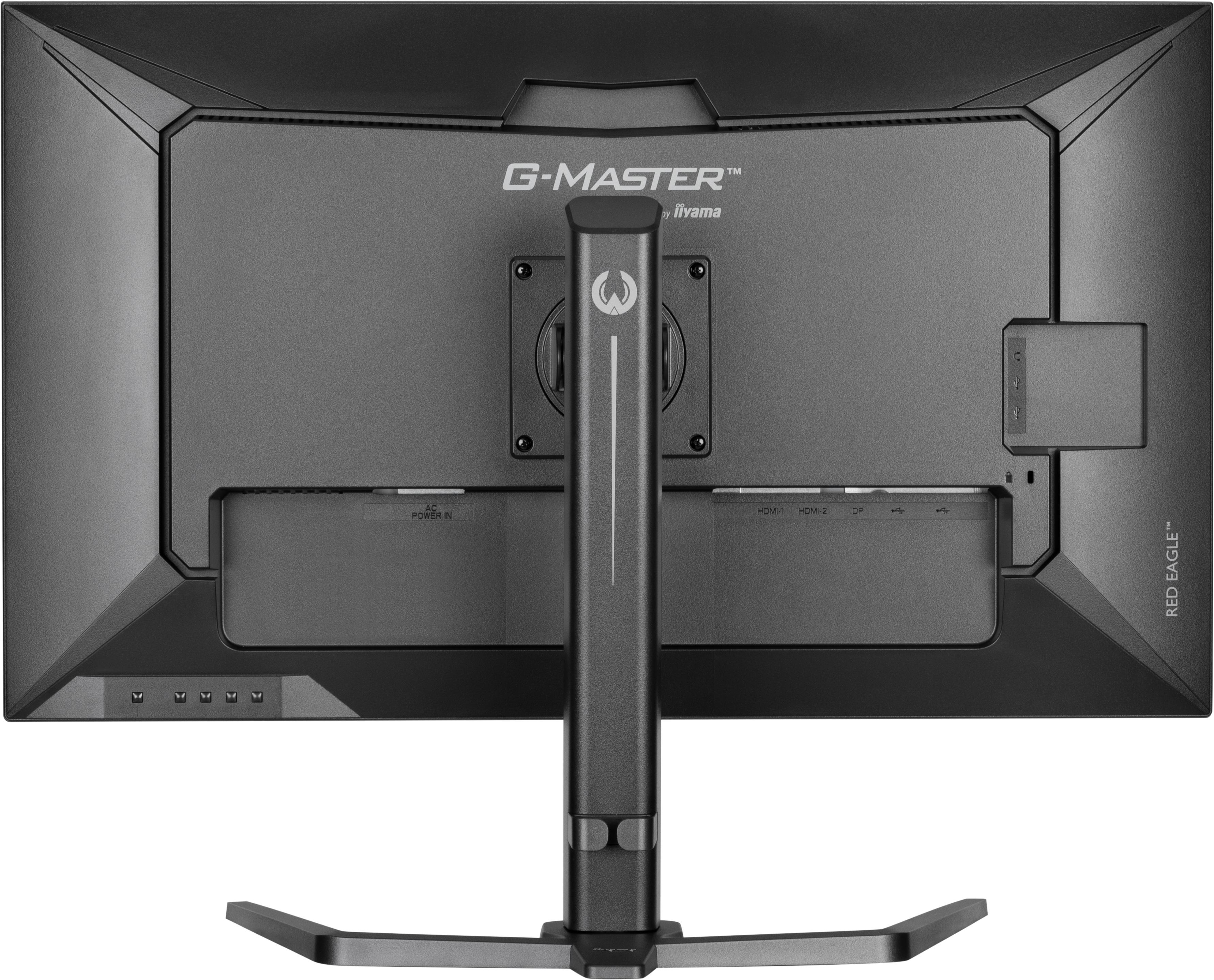 Retro di un monitor G-MASTER nero con porte e supporto. Testo: G-MASTER by iiyama e RED EAGLE.