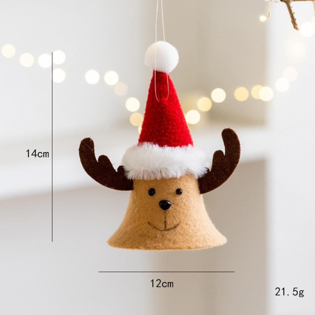 Ein Rentier-Ornament mit rotem Weihnachtsmannhut und braunen Geweihen. Es hat ein lächelndes Gesicht und einen weißen Bommel oben.