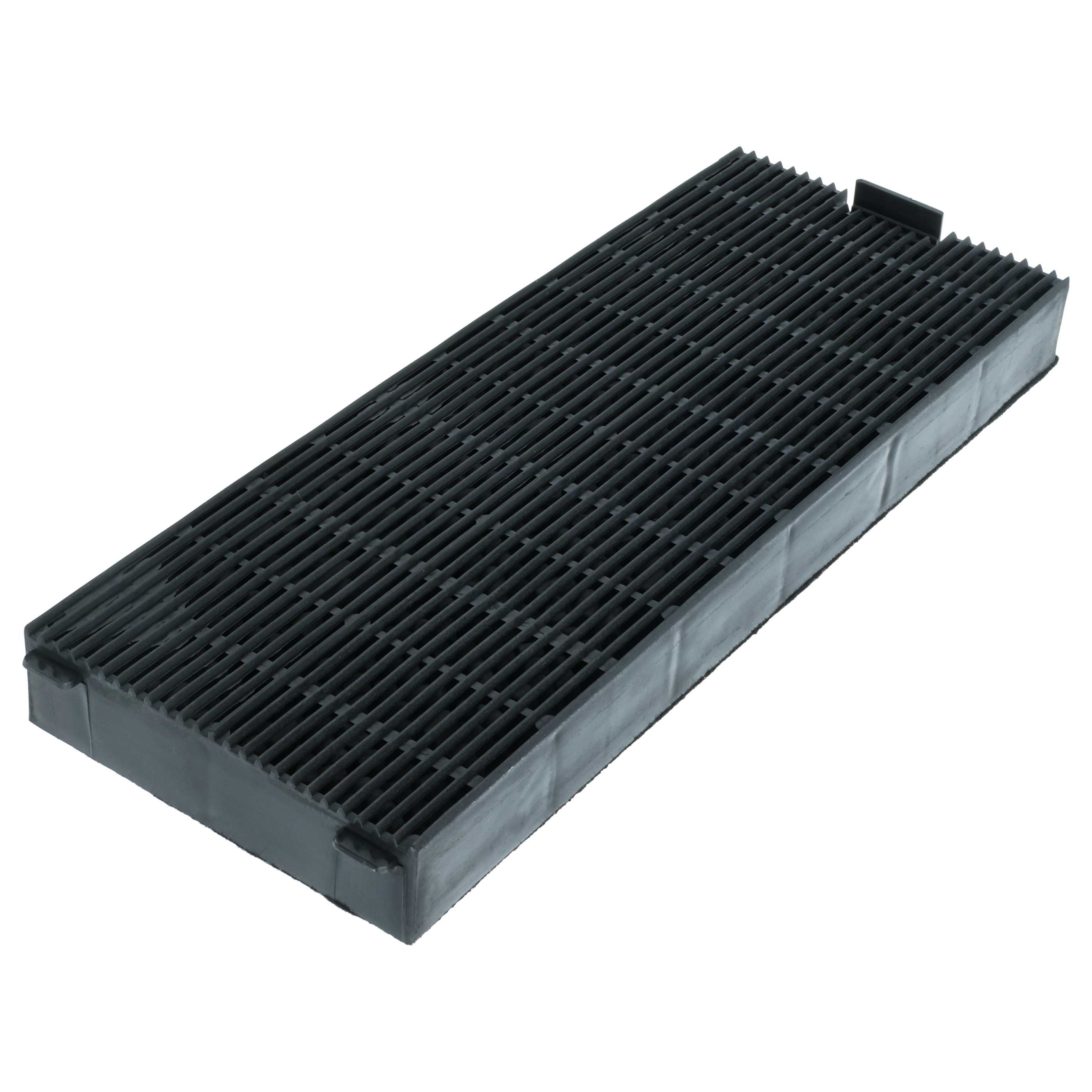 Ein schwarzer rechteckiger Luftfilter mit horizontalen Schlitzen. Der Filter befindet sich auf weißem Hintergrund.