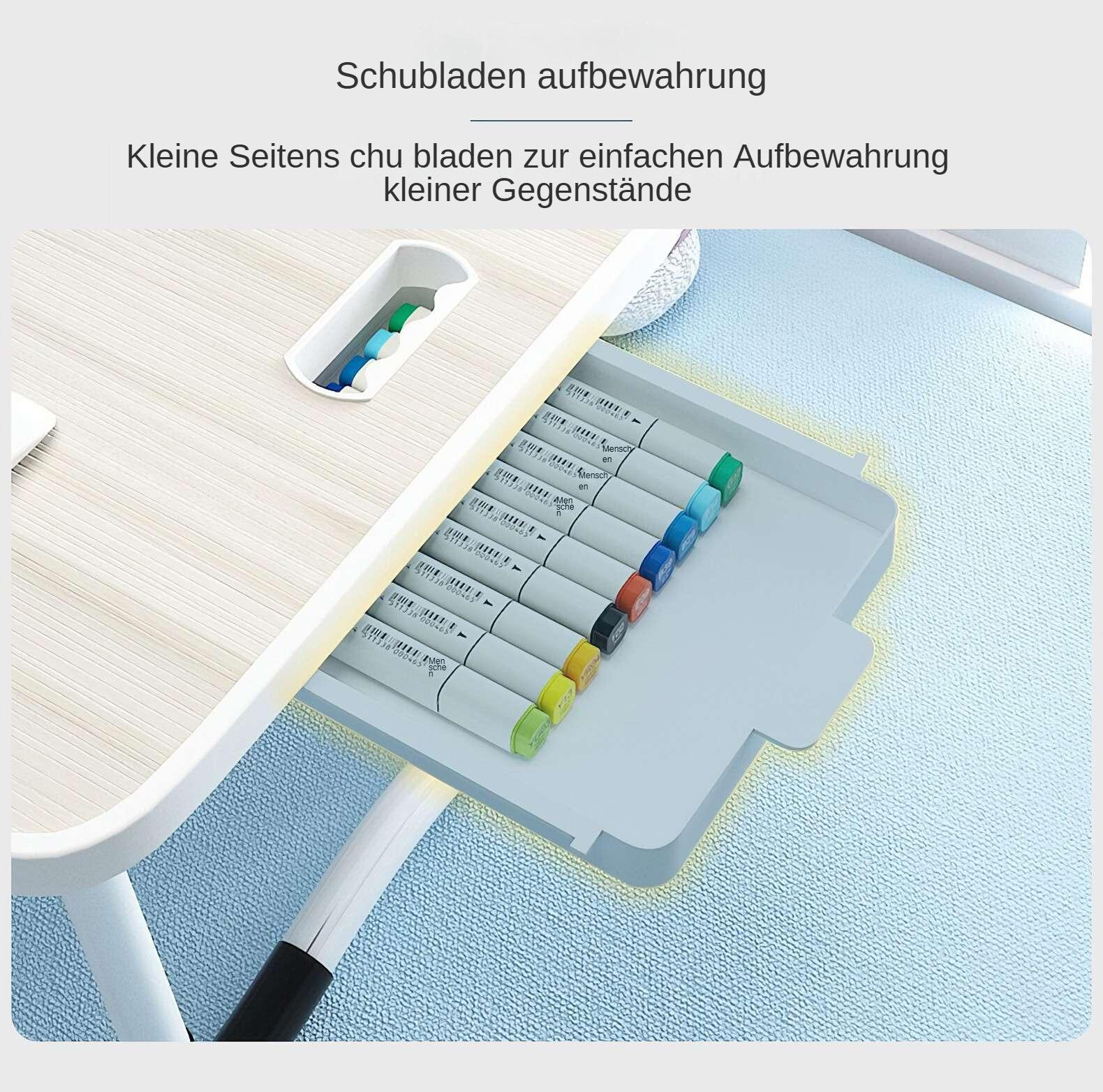 Eine Schreibtischschublade mit bunten Markern. Die Schublade ist geöffnet und zeigt Marker in verschiedenen Farben.