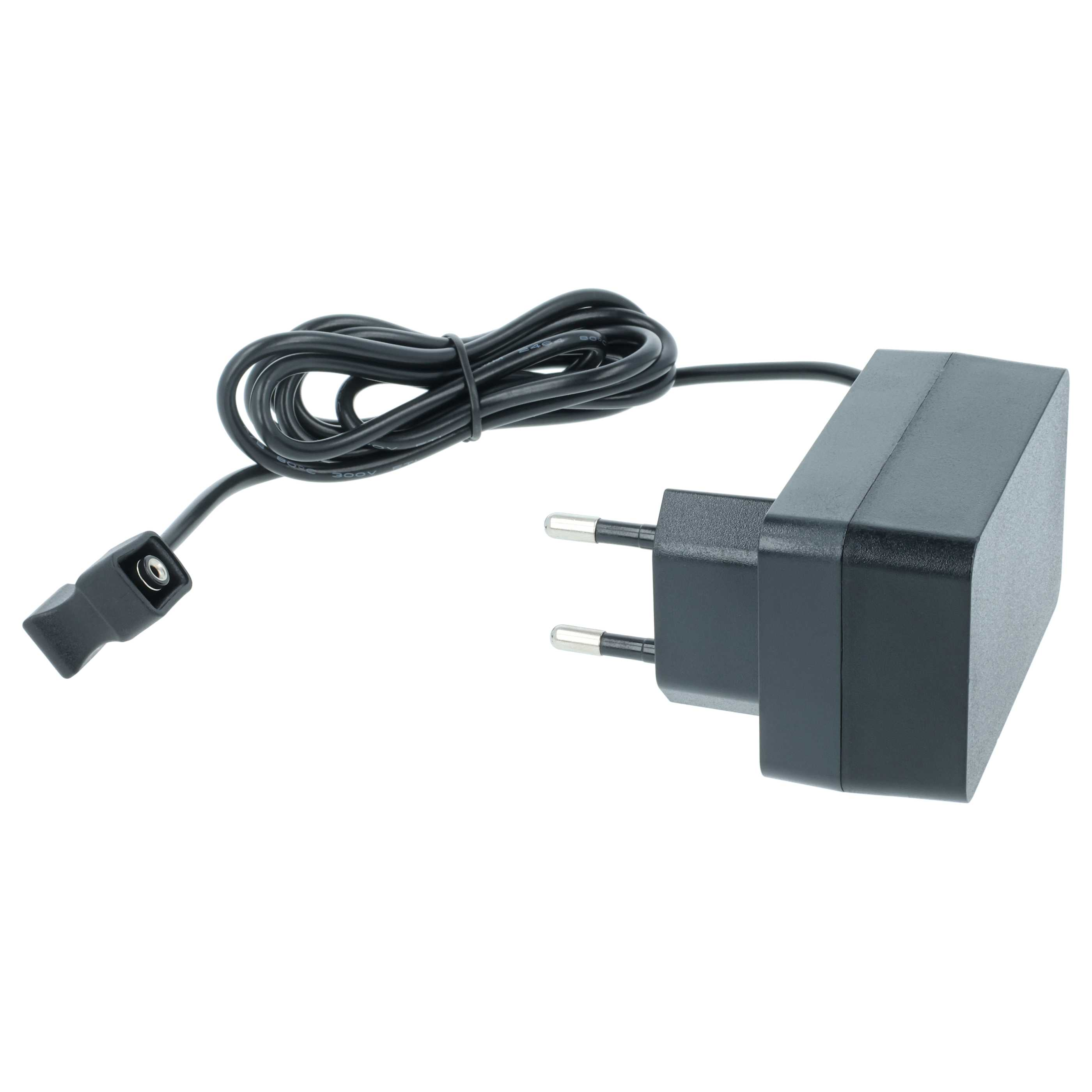 Schwarzes Netzteil mit Kabel und Stecker. Der Adapter und das Kabel befinden sich auf weißem Hintergrund.