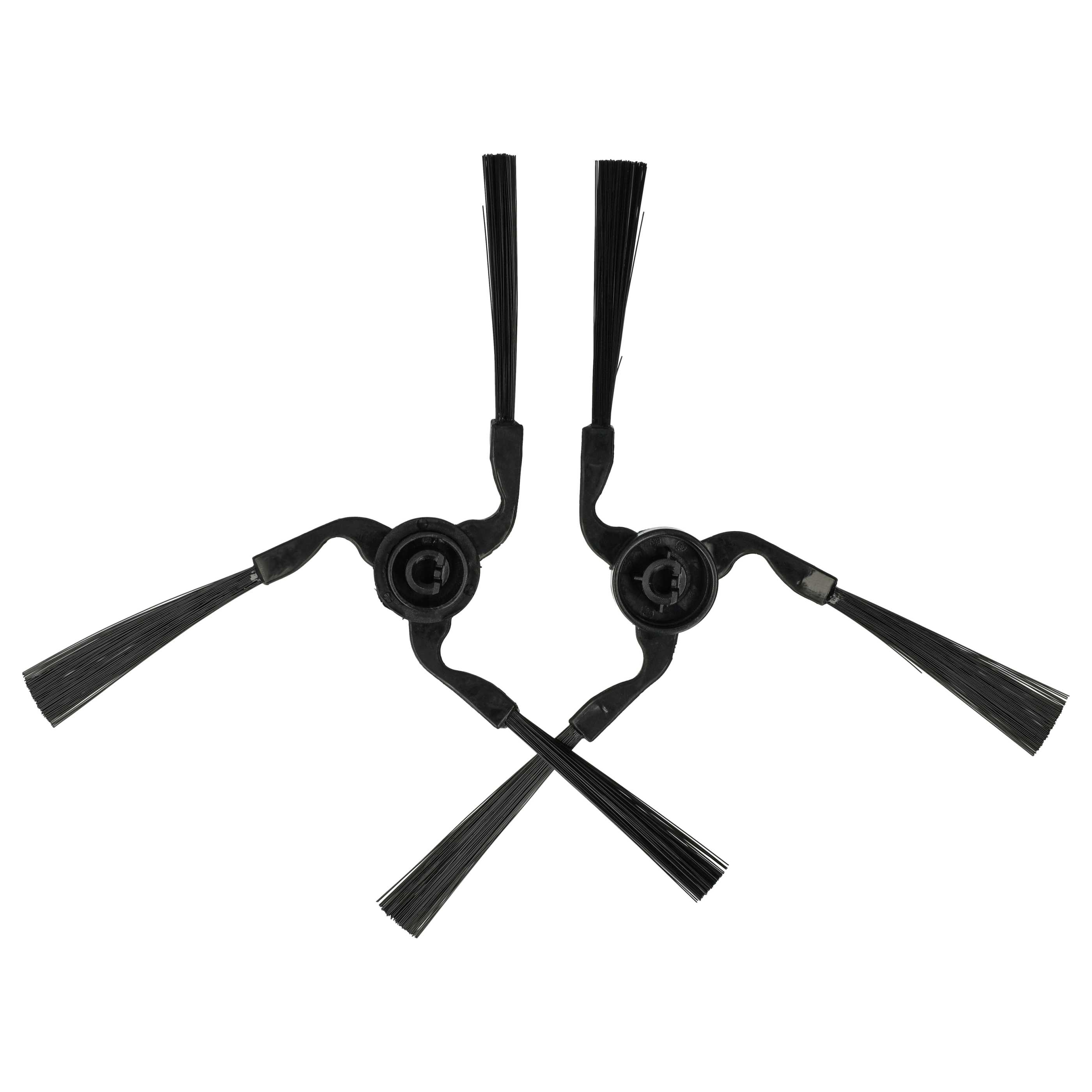 Zwei schwarze Staubsaugerbürsten auf weißem Hintergrund. Sie sind gekreuzt, mit nach außen zeigenden Borsten.