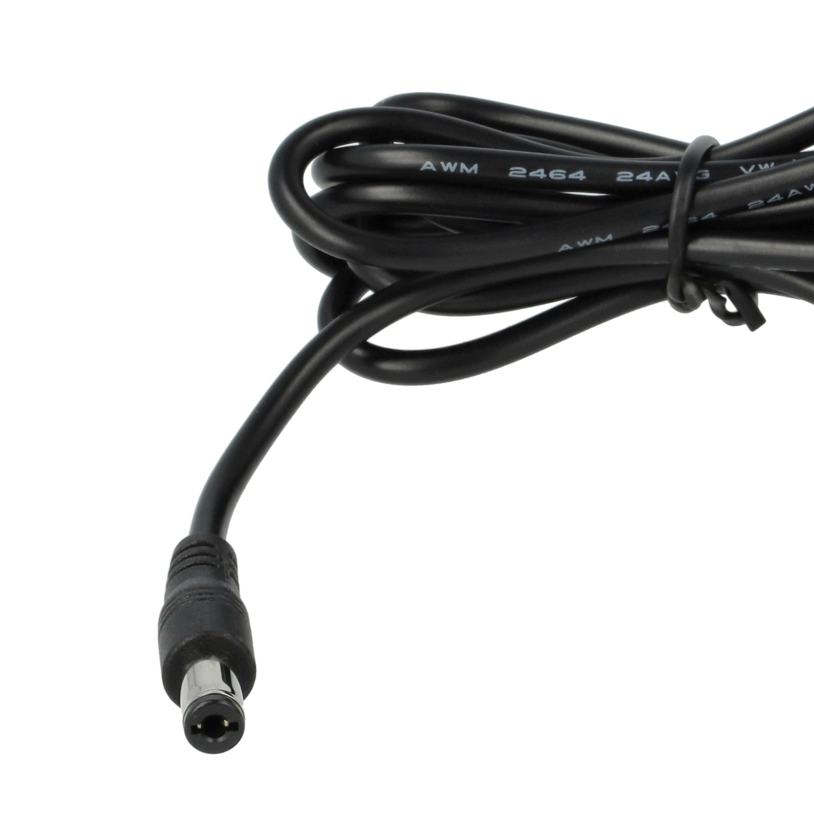 Schwarzes Stromkabel mit Stecker. Das Kabel ist aufgerollt und mit einem schwarzen Kabelbinder befestigt.