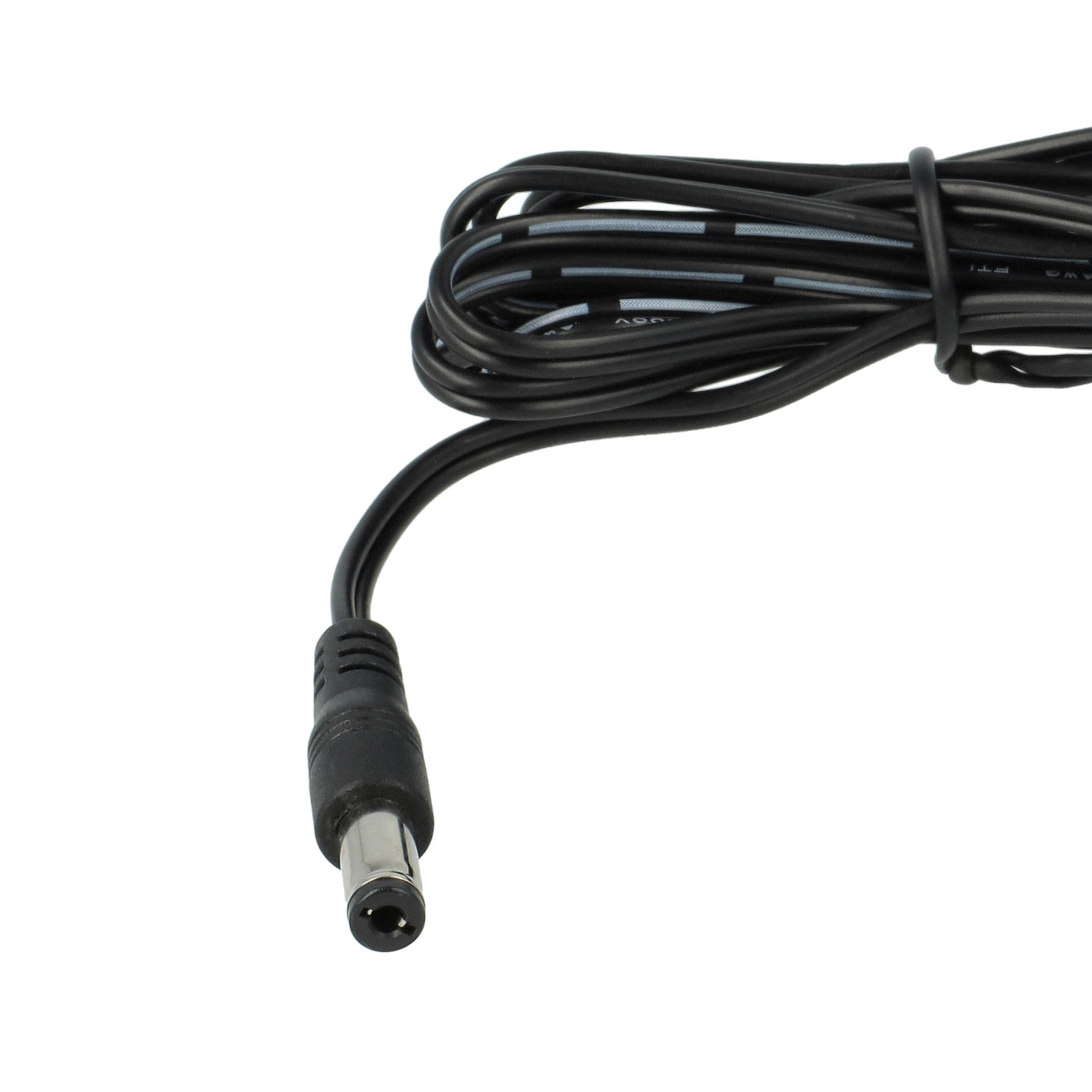 Schwarzes DC-Stromkabel mit Stecker auf weißem Hintergrund.