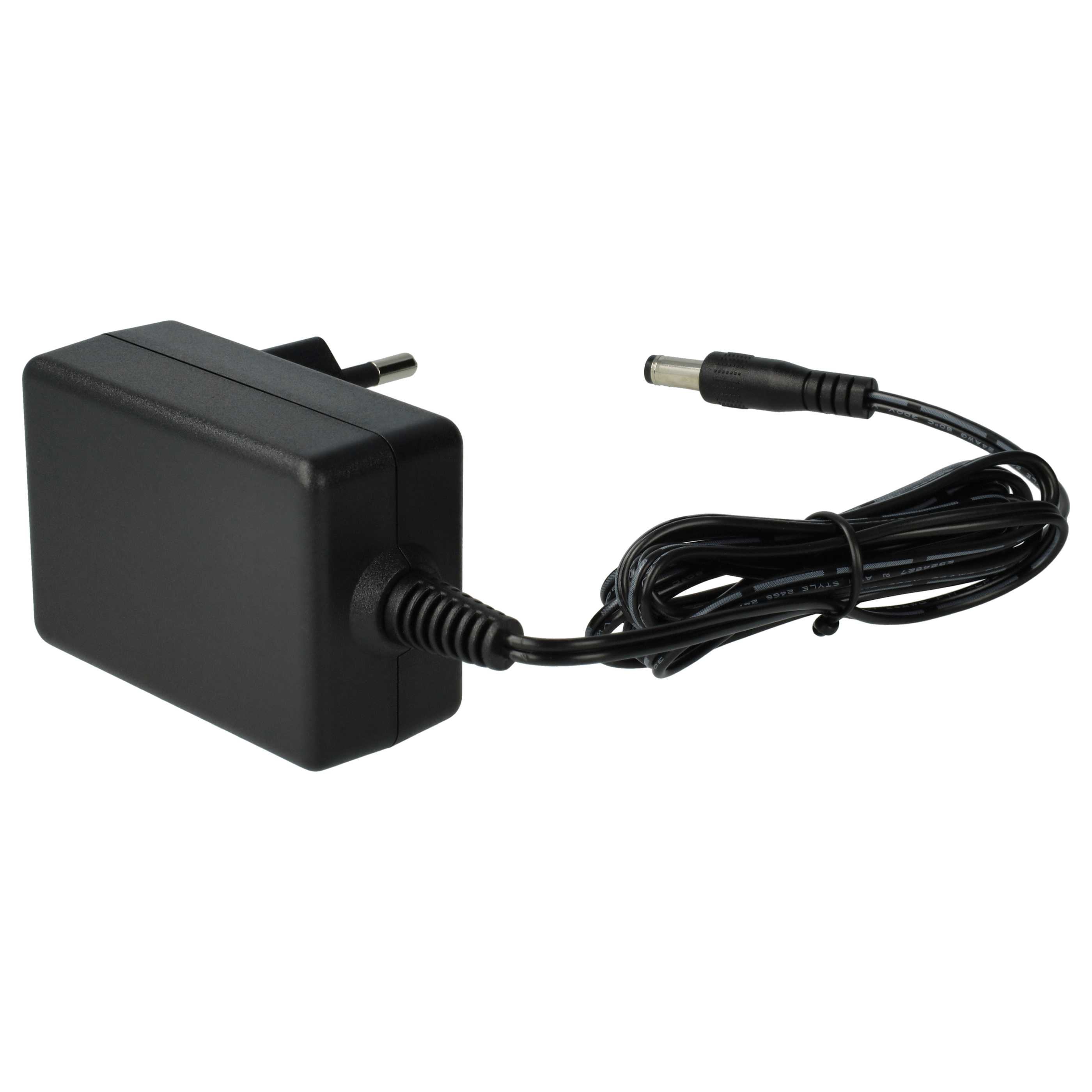 Ein schwarzes Netzteil mit Kabel und Stecker. Das Kabel ist schwarz und aufgerollt.