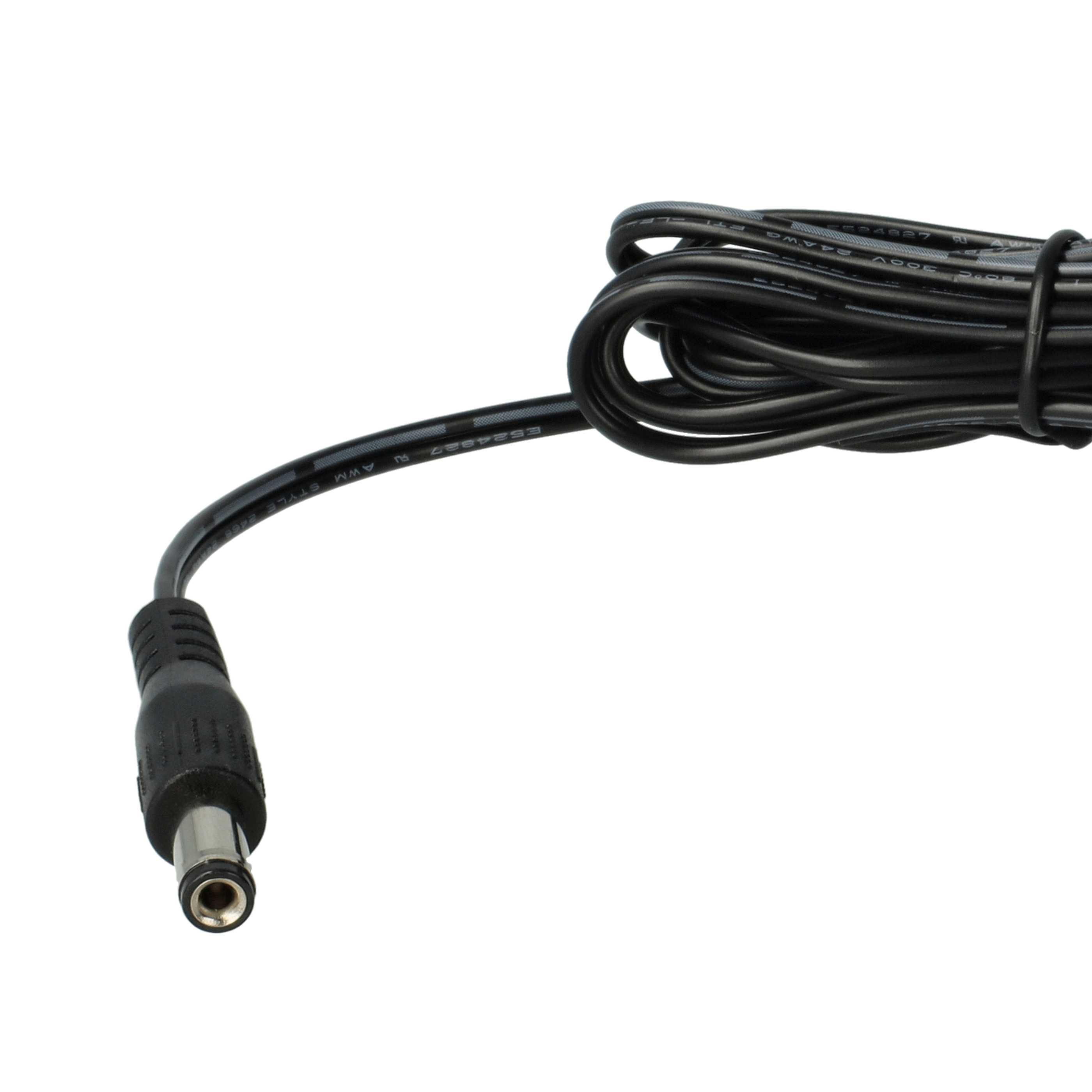 Ein schwarzes Netzkabel mit rundem Stecker auf weißem Hintergrund. Das Kabel ist aufgerollt.