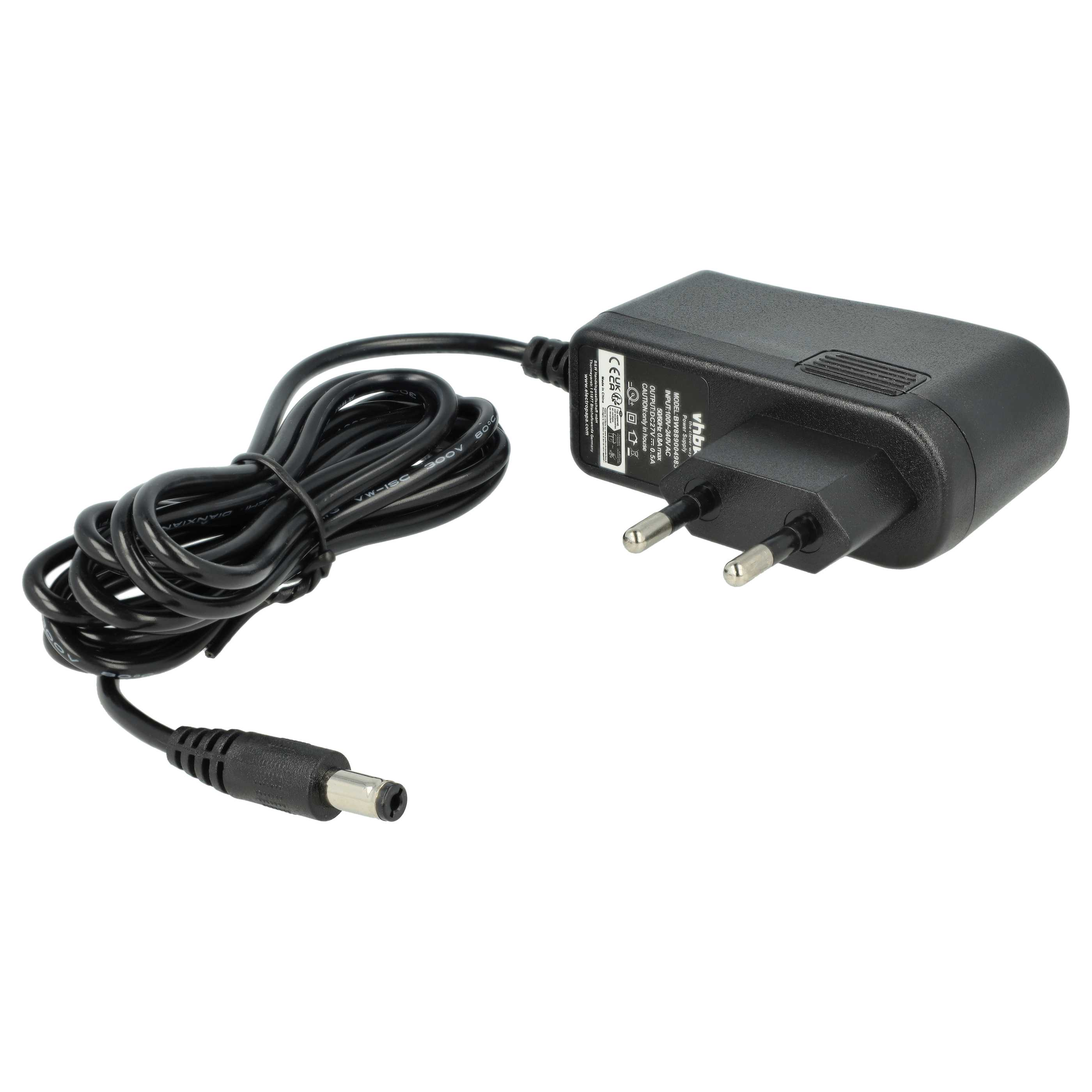 Ein schwarzes Netzteil mit gewickeltem Kabel und DC-Stecker. Es hat einen Zweipol-Stecker.