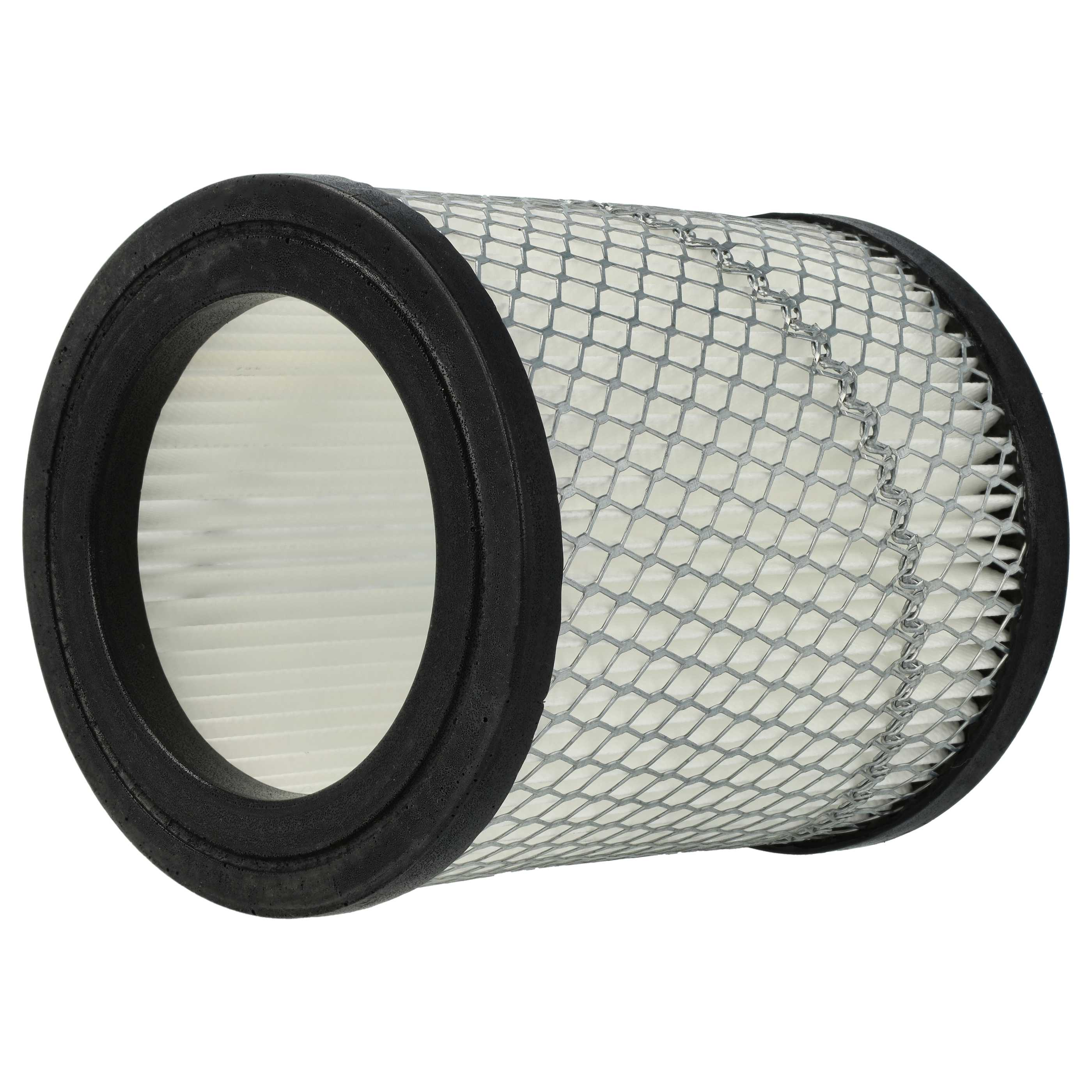 Ein Luftfilter ist zylindrisch, mit schwarzem Rand und Metallgitter. Der Hintergrund ist weiß.