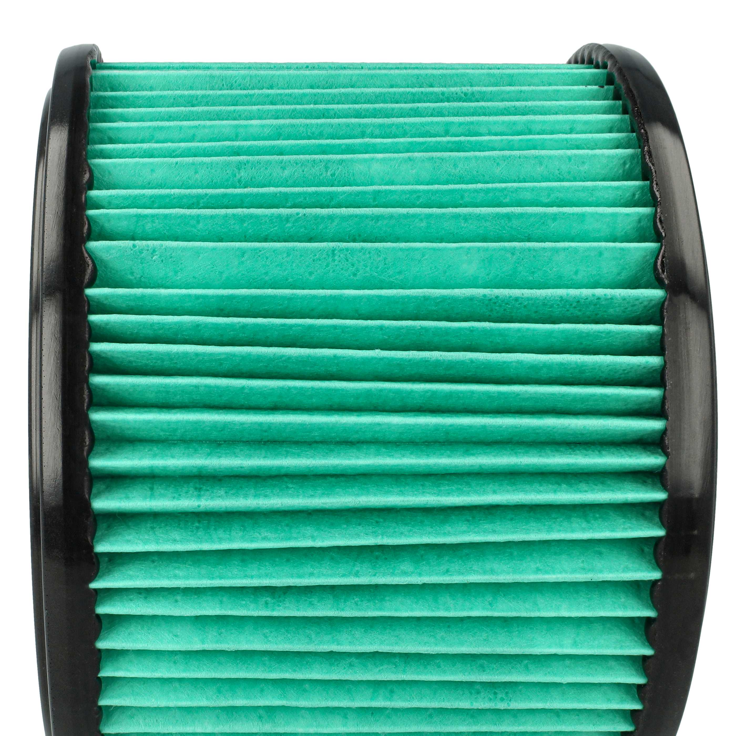 Nahaufnahme eines grünen Luftfilters mit schwarzen Rändern. Der Filter hat viele horizontale, parallele Schichten.