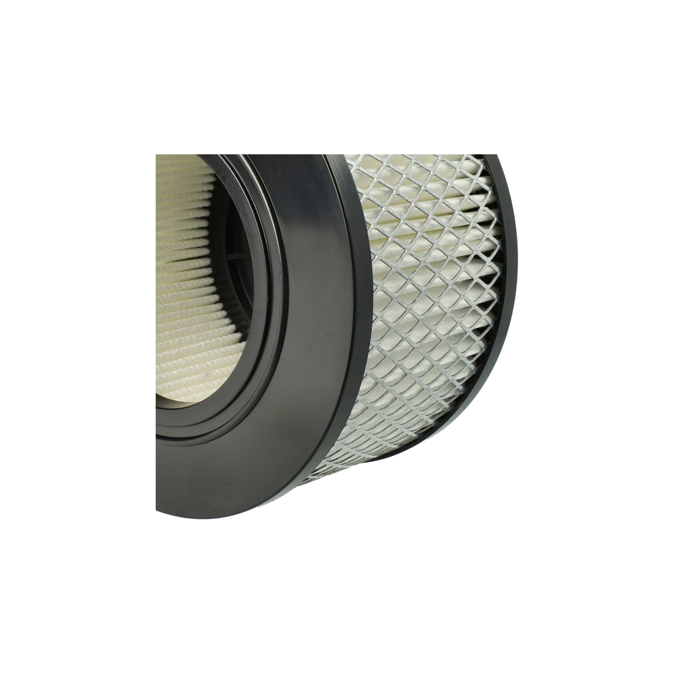Nahaufnahme eines Luftfilters. Merkmale: schwarzer Rahmen, Metallgitter und weißes, plissiertes Filtermaterial auf weißem Hintergrund.