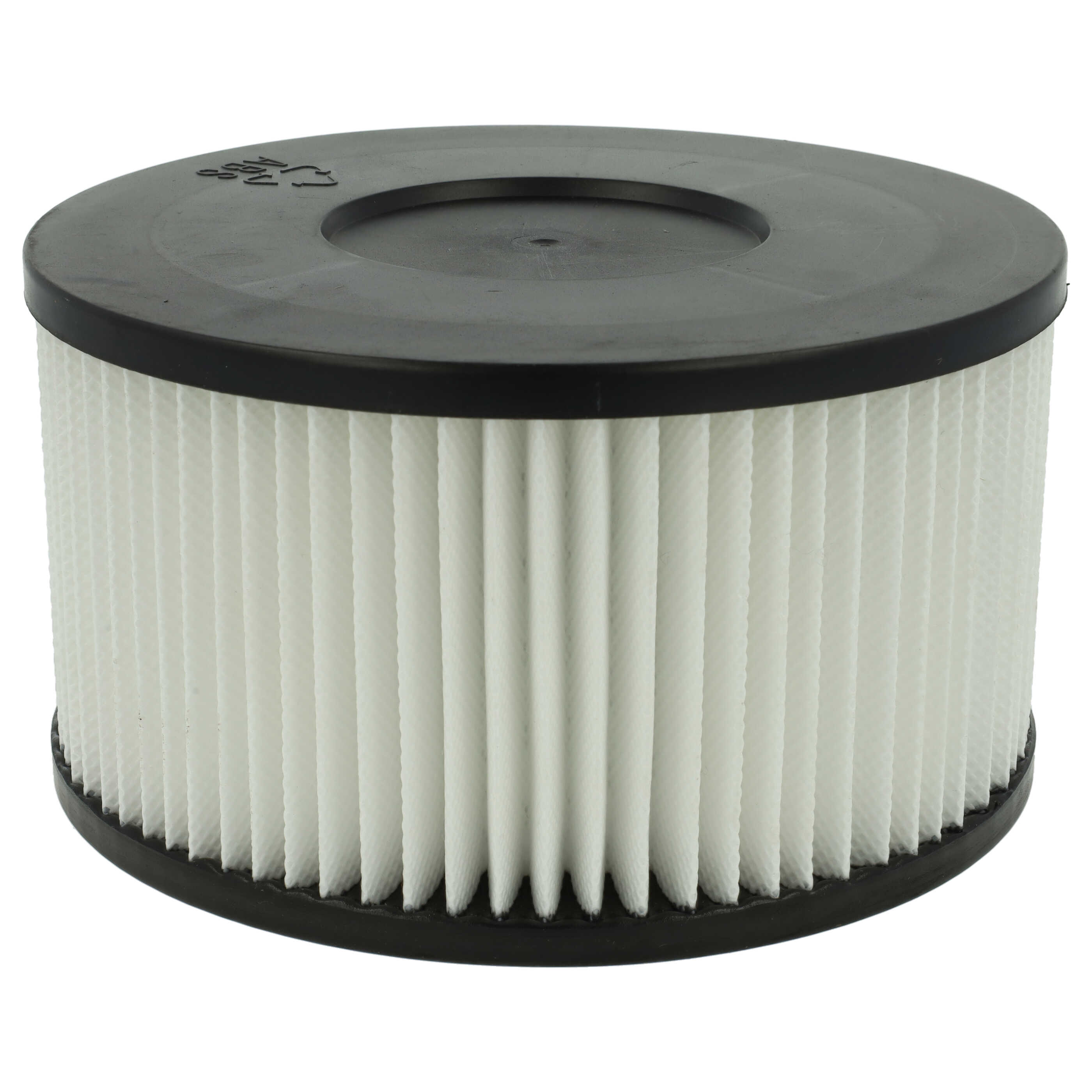 Ein zylindrischer Luftfilter mit schwarzem Ober- und Unterrand. Das Filtermaterial ist weiß und gefaltet.